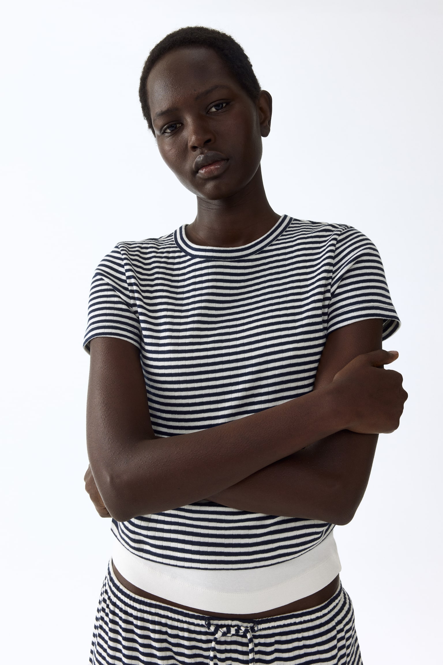 Ribbed T-shirt - Navy blue/Striped/Dark plum purple/Striped/White/Dark brown striped - 6