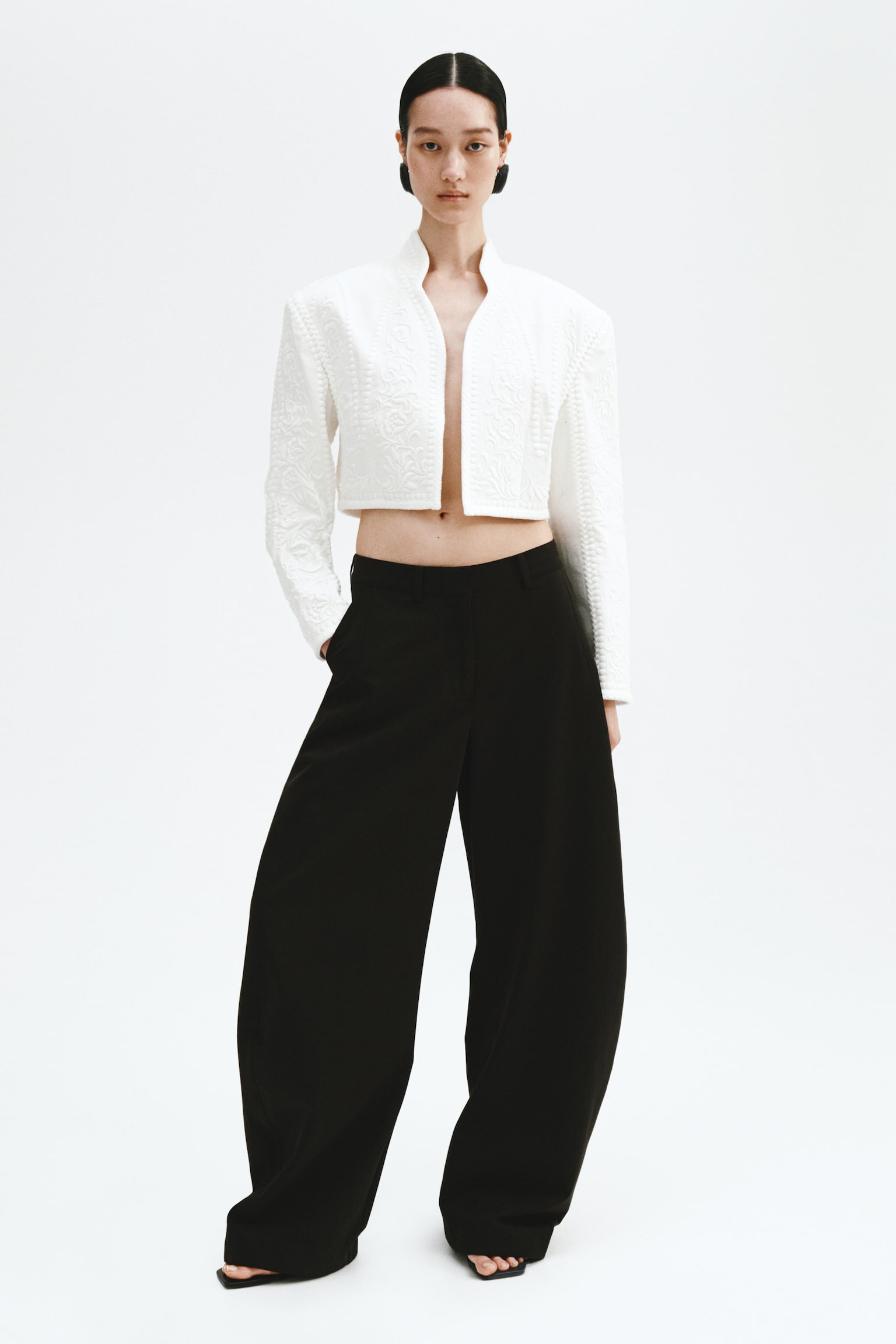 Linen-blend bolero blazer - White - 1