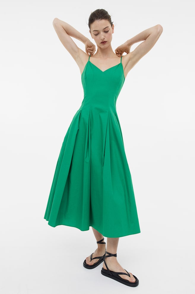 Pleated cotton dress - Green/Black - 1