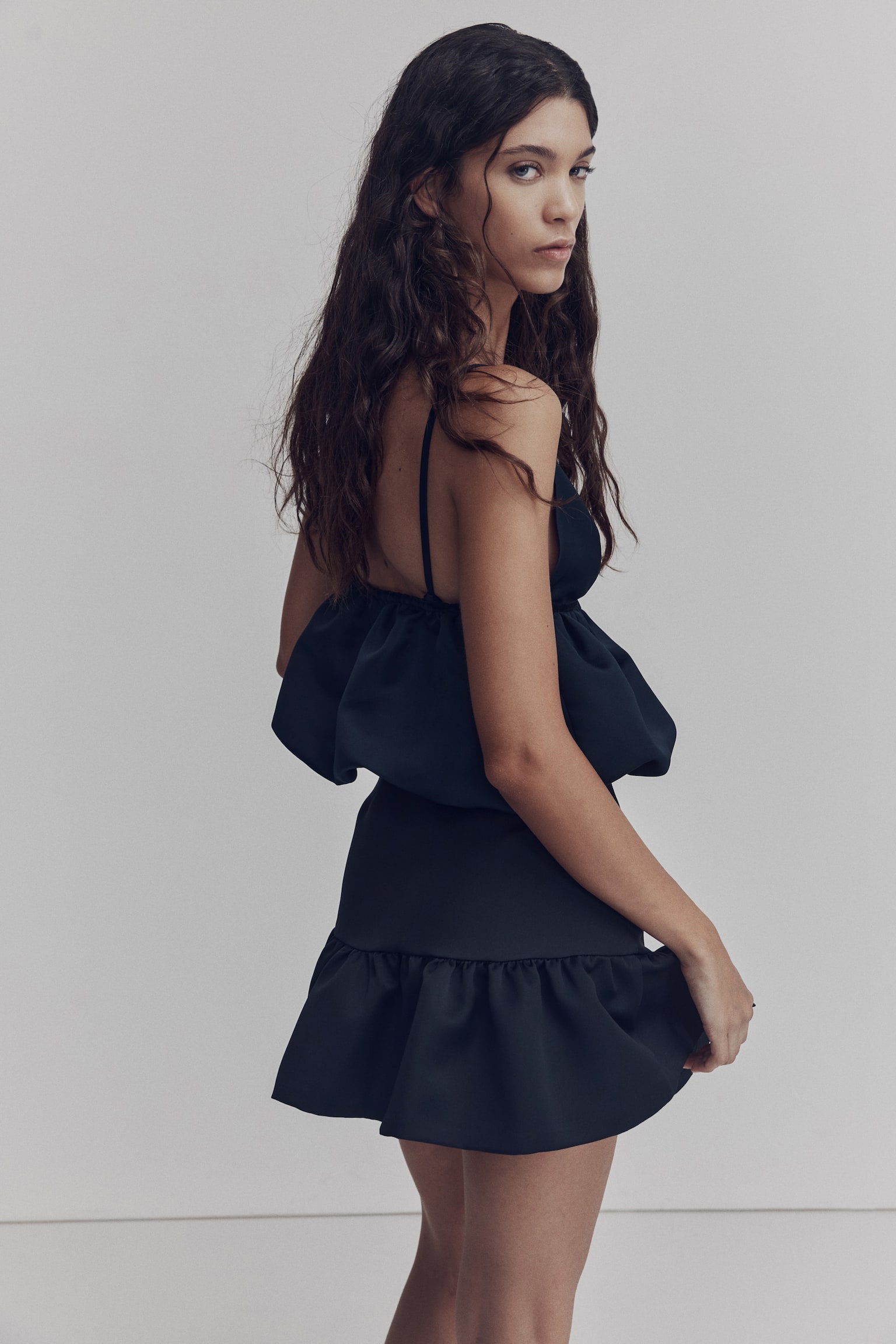 Bombkowy top na ramiączkach - Czarny/Biały - 3