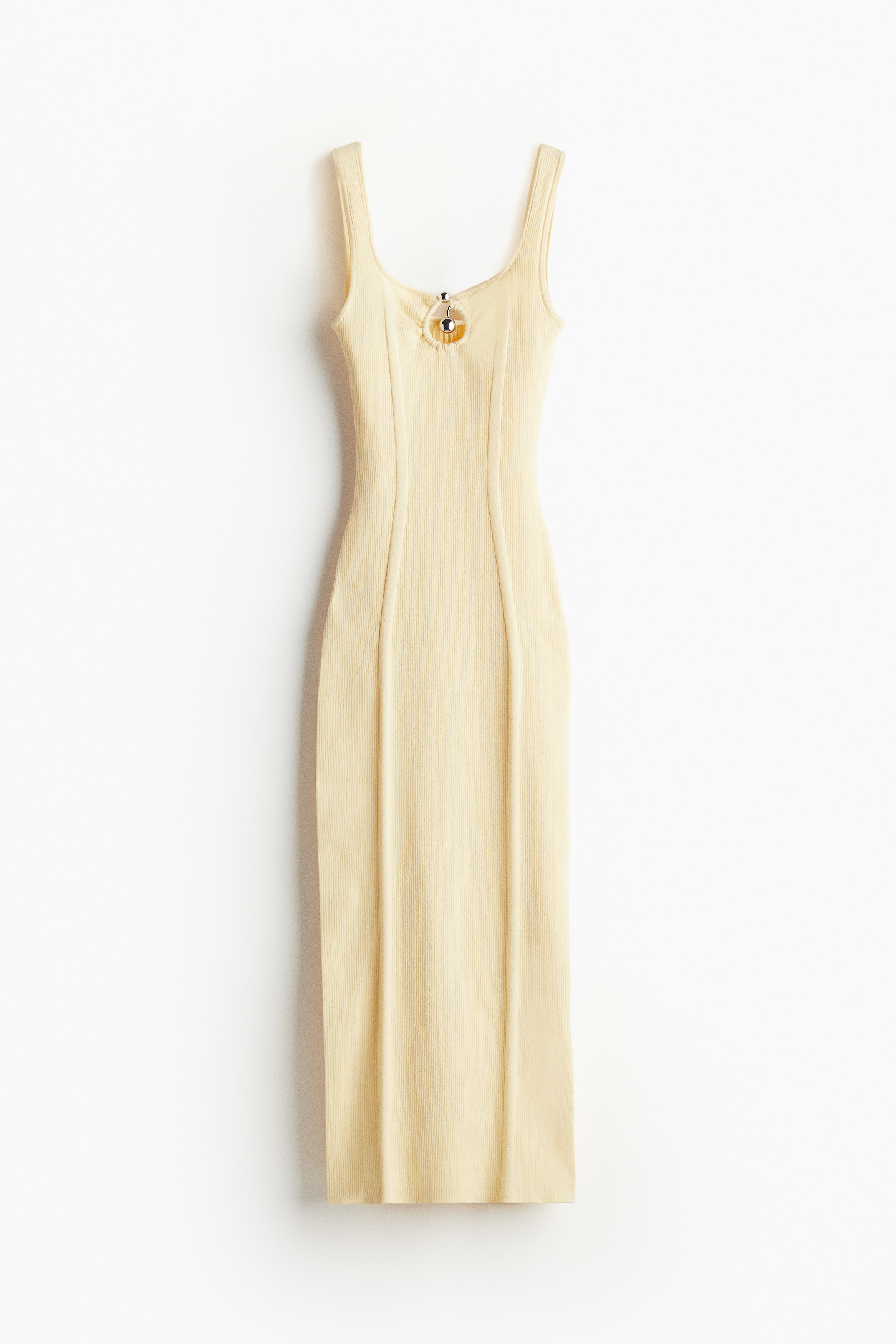 Metal Detaylı Bedene Oturan Elbise - Açık sarı