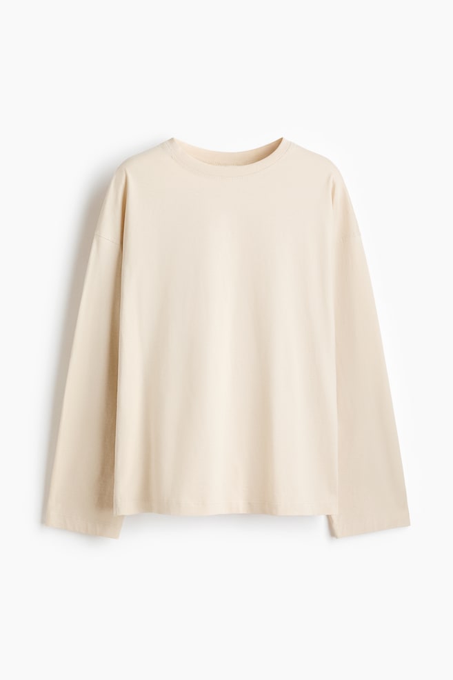 Maglia in cotone a maniche lunghe - Beige chiaro - 1