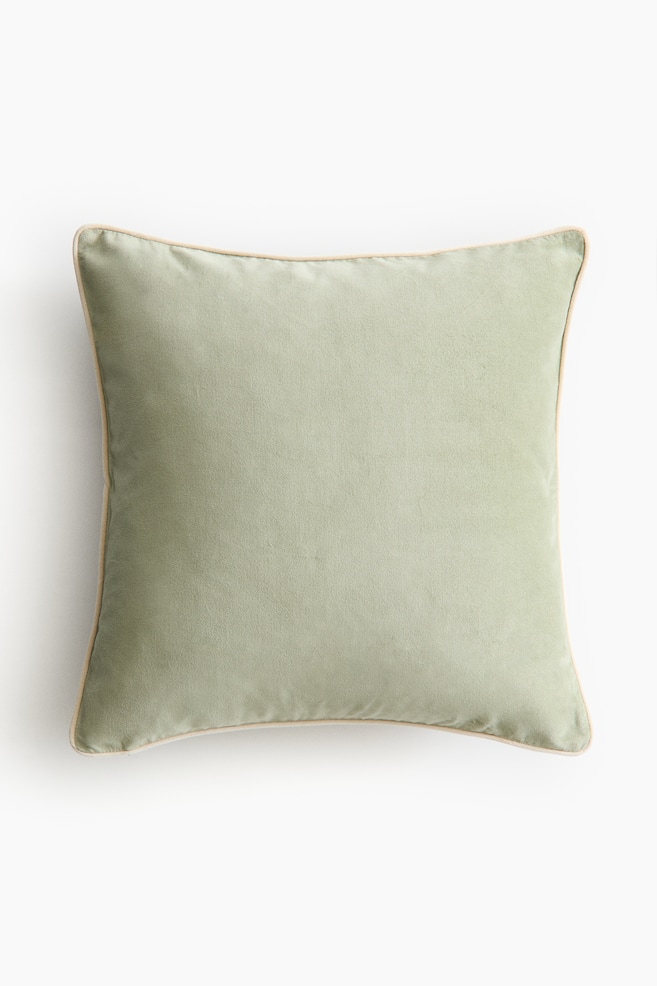 Fluwelen kussenhoes met biesje - Lichtgroen/taupe/Oudroze/dusty lichtroze - 1