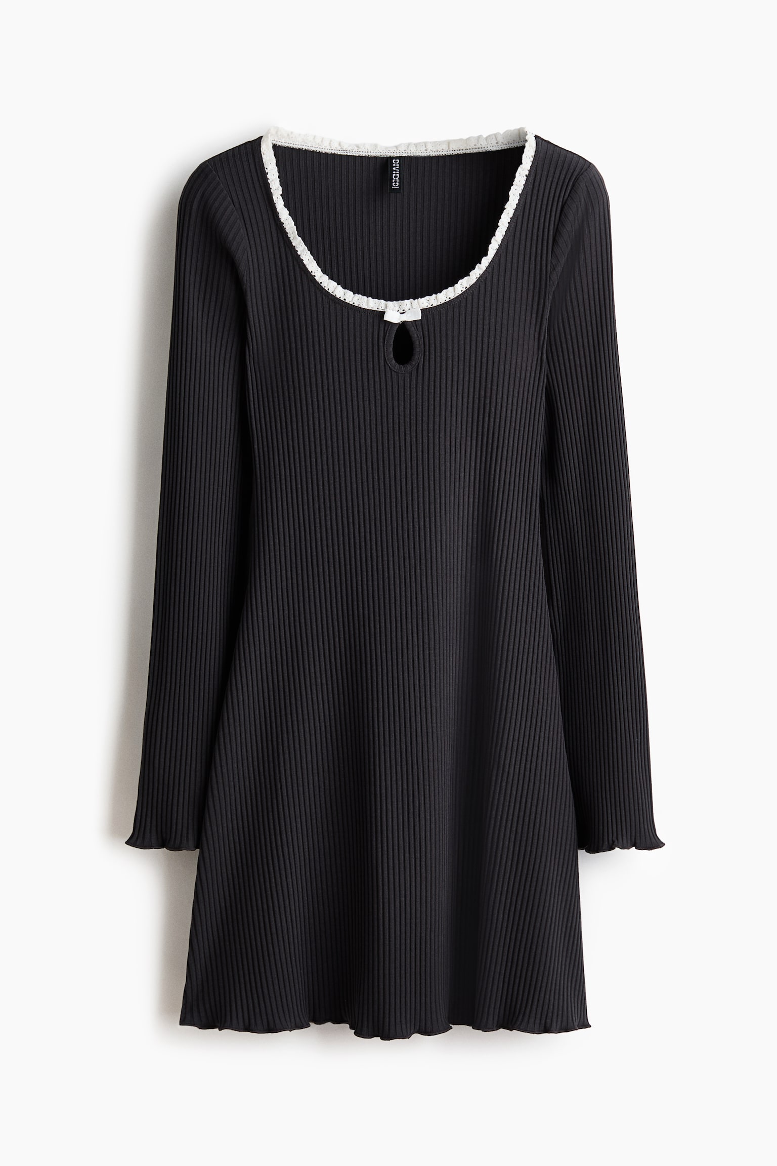 Váy gân nổi cổ chữ U - Màu xám đậm/Màu xanh dương nhạt