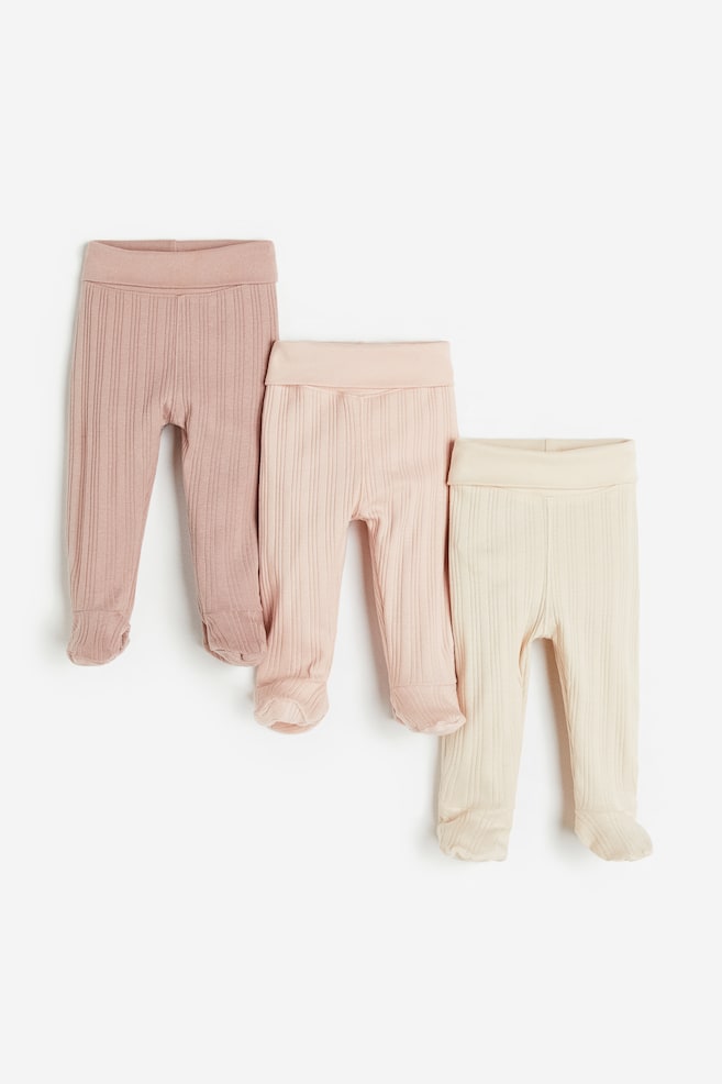 3-pak leggings i bomuld - Powder pink/Cream/Lys gråbeige/Lys beige/Blå/Hvid/Grøn