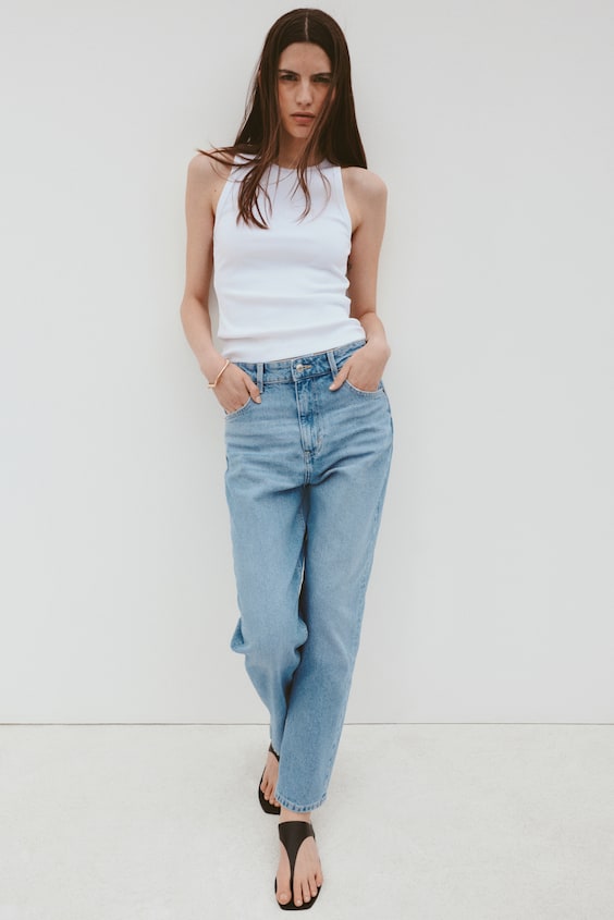 Mom Slim Fit High Waist Ankle Jeans