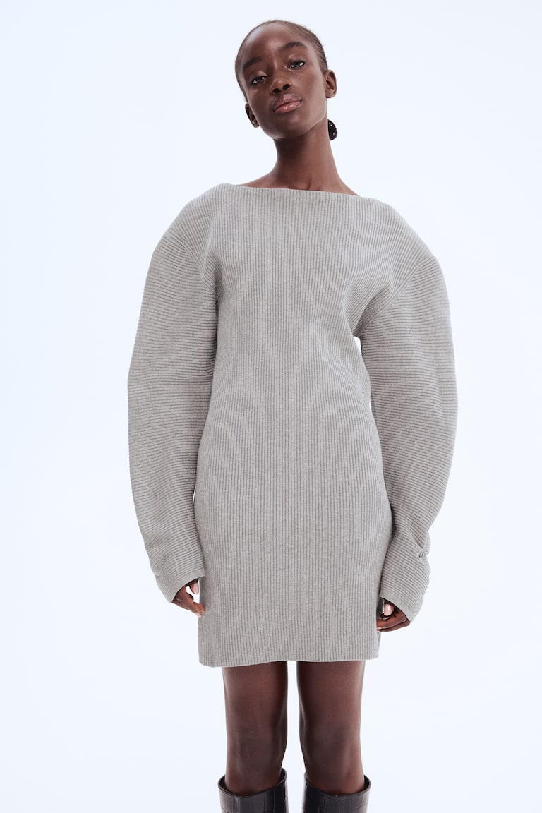 Ladies - Gray Melange Rib-Knit Dress - Size: M - H&M