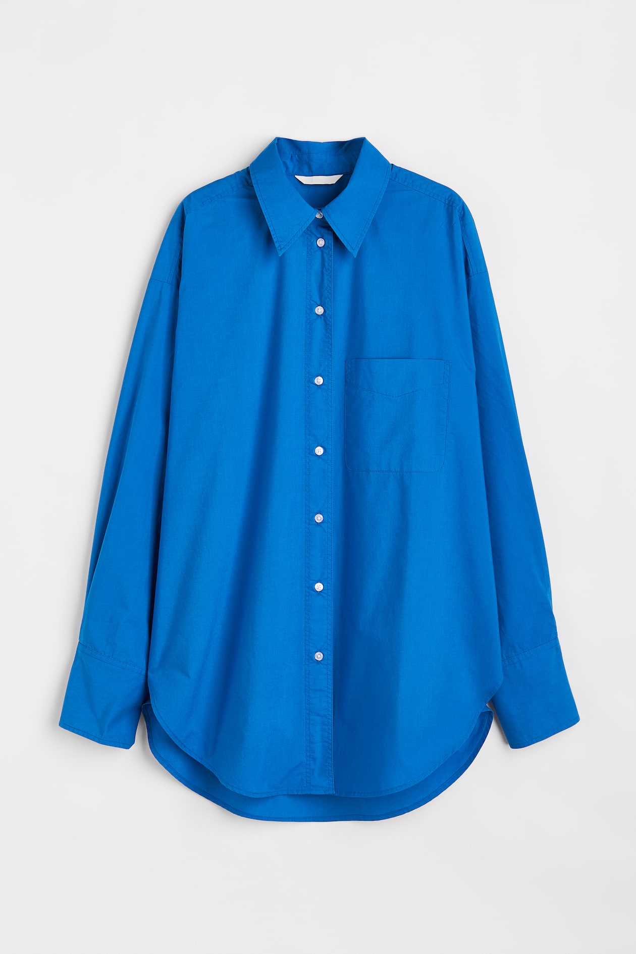 Oversized cotton shirt - Long sleeve - Regular length - Bright blue ...