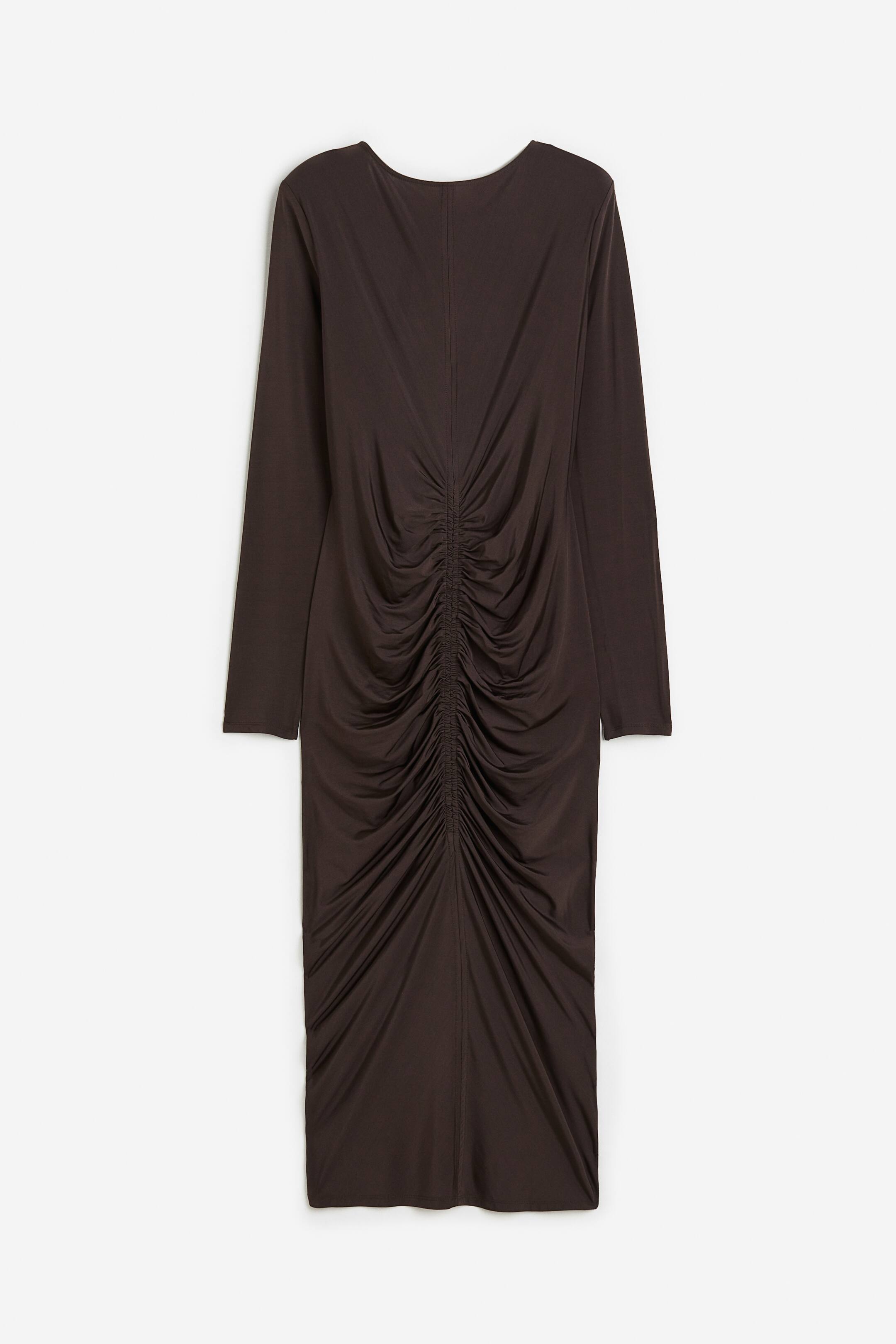 View larger image: Gathered deep-back dress - Dark brown - Ladies | H&M MY 1