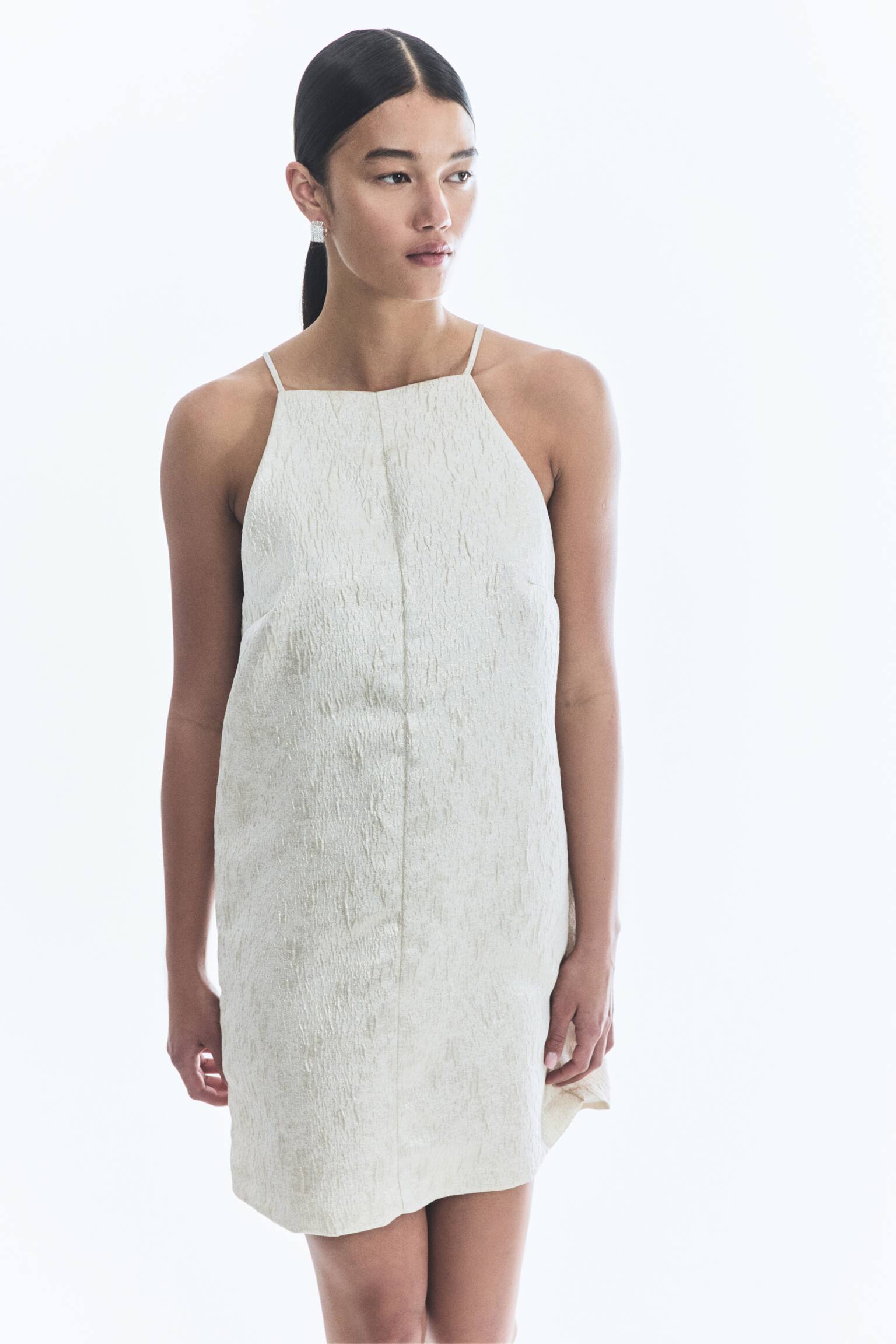 Textured Mini Dress - Light beige/Pale grey - 2