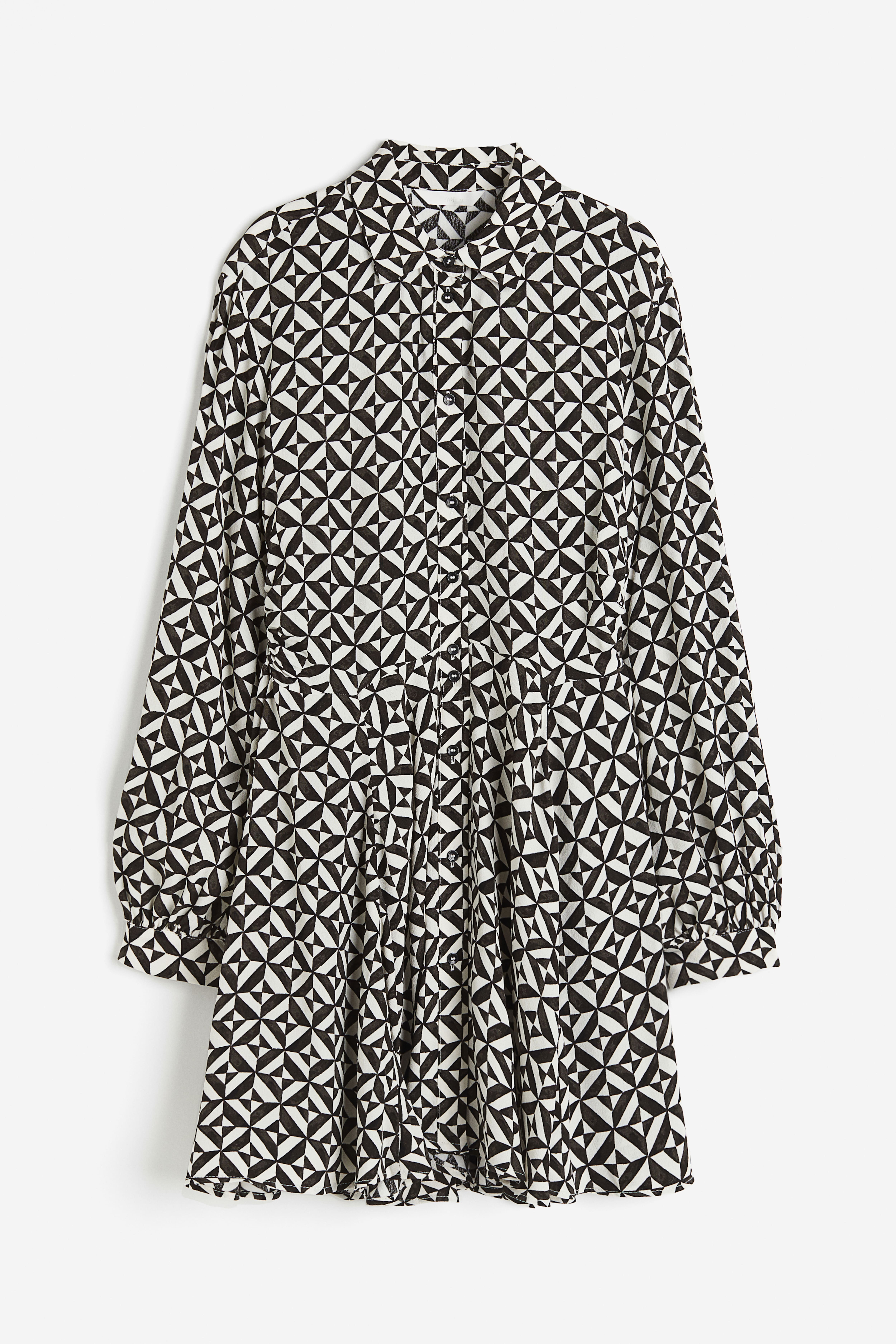 Robe chemise en crêpe - Manches longues - Courte - Noir/motif - FEMME | H&M  BE