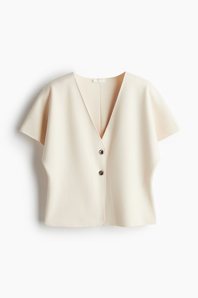 Batwing-sleeved cardigan - Cream/Dark beige - 1