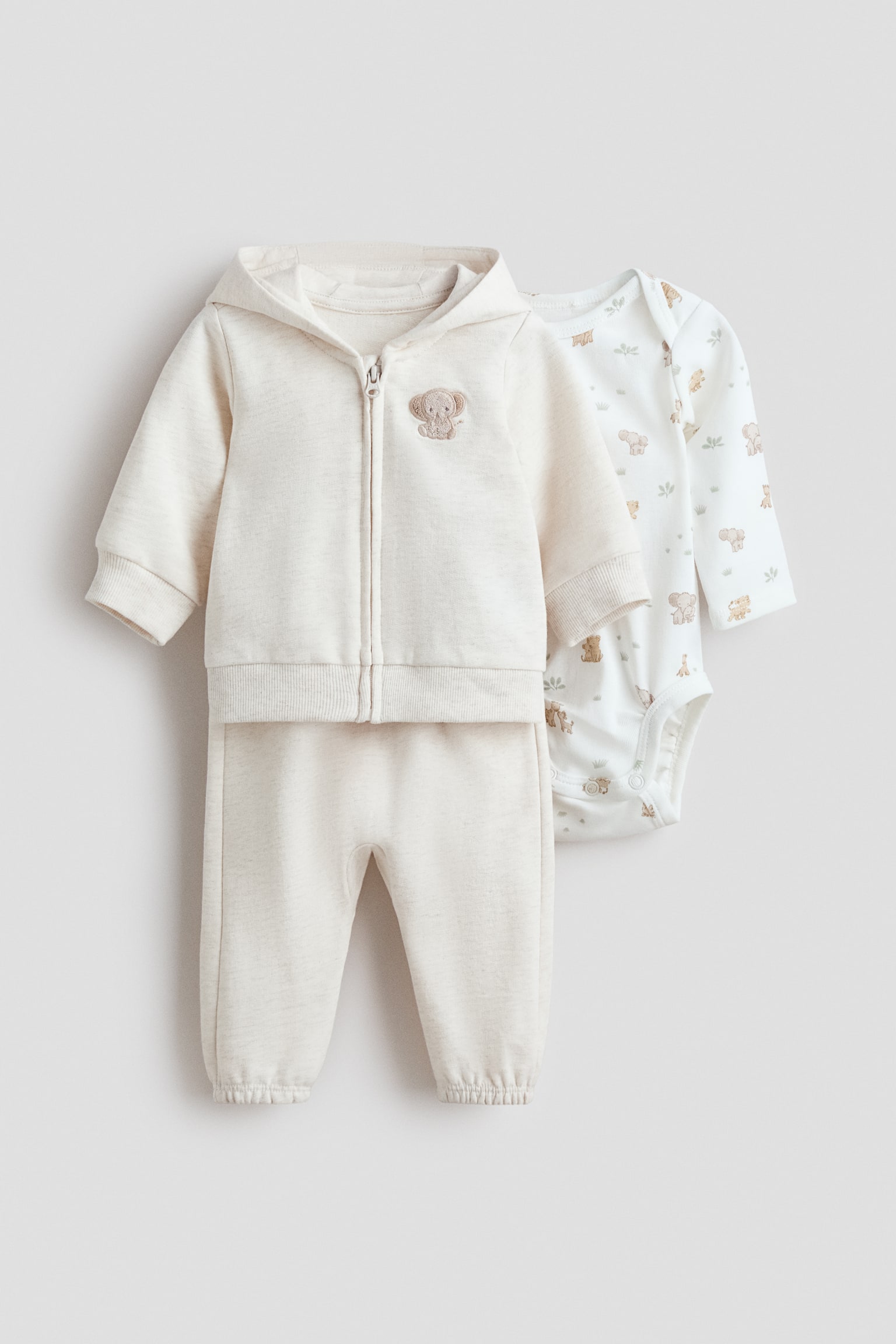 Детские комплекты H&M 3-piece Cotton Set, цвет: Светлый бежевый / Animals — фото 2