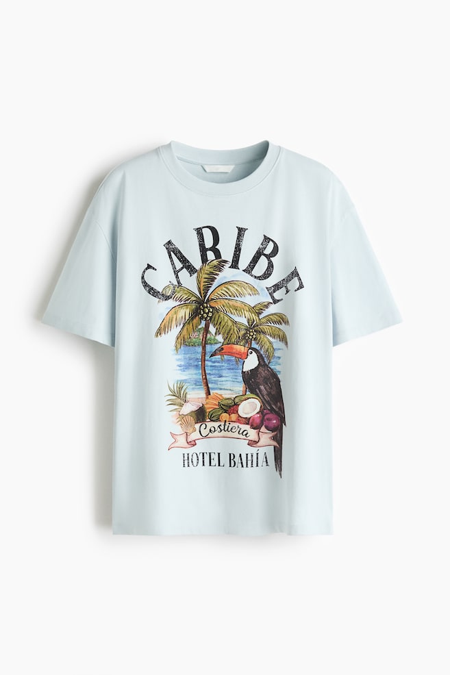 Printed Cotton T-Shirt - Light dusty blue/Caribe/Cream/Amalfi/Cream/Sol y Sal - 1