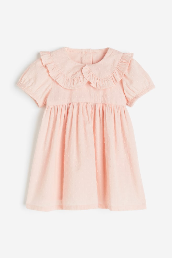 Frill-trimmed cotton dress - Peach pink - 1
