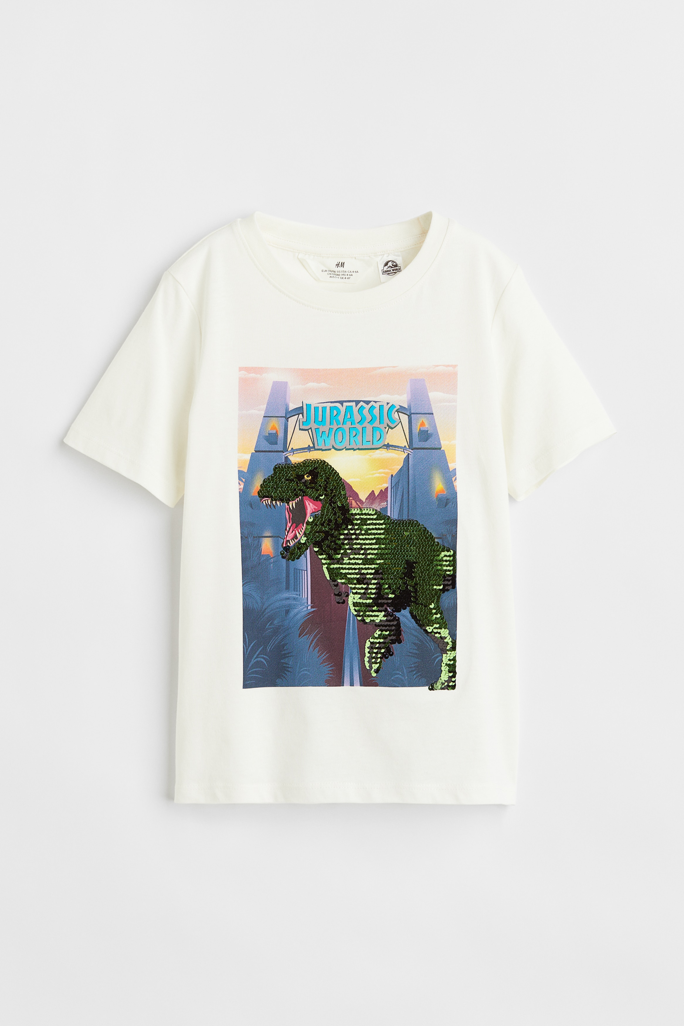 リバーシブルスパンコールTシャツ - ホワイト／ジュラシック・ワールド 