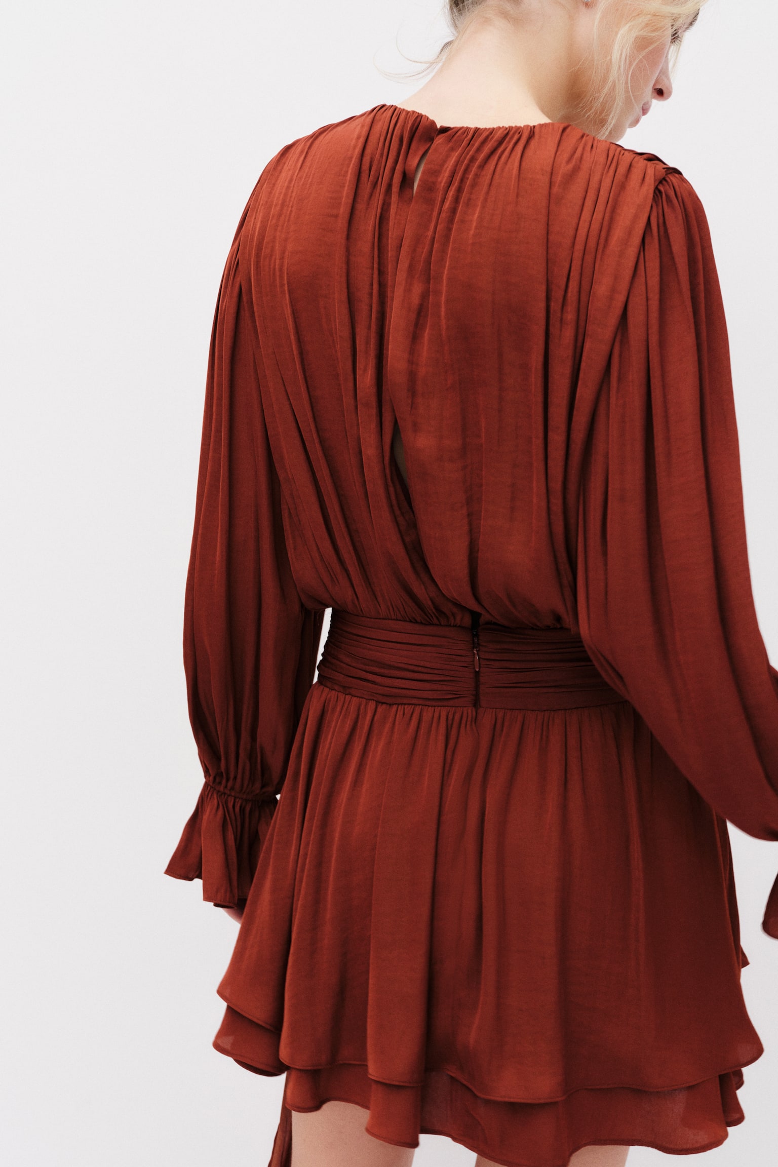 Knot-detail draped dress - Rust red/Khaki green/Powder pink - 6