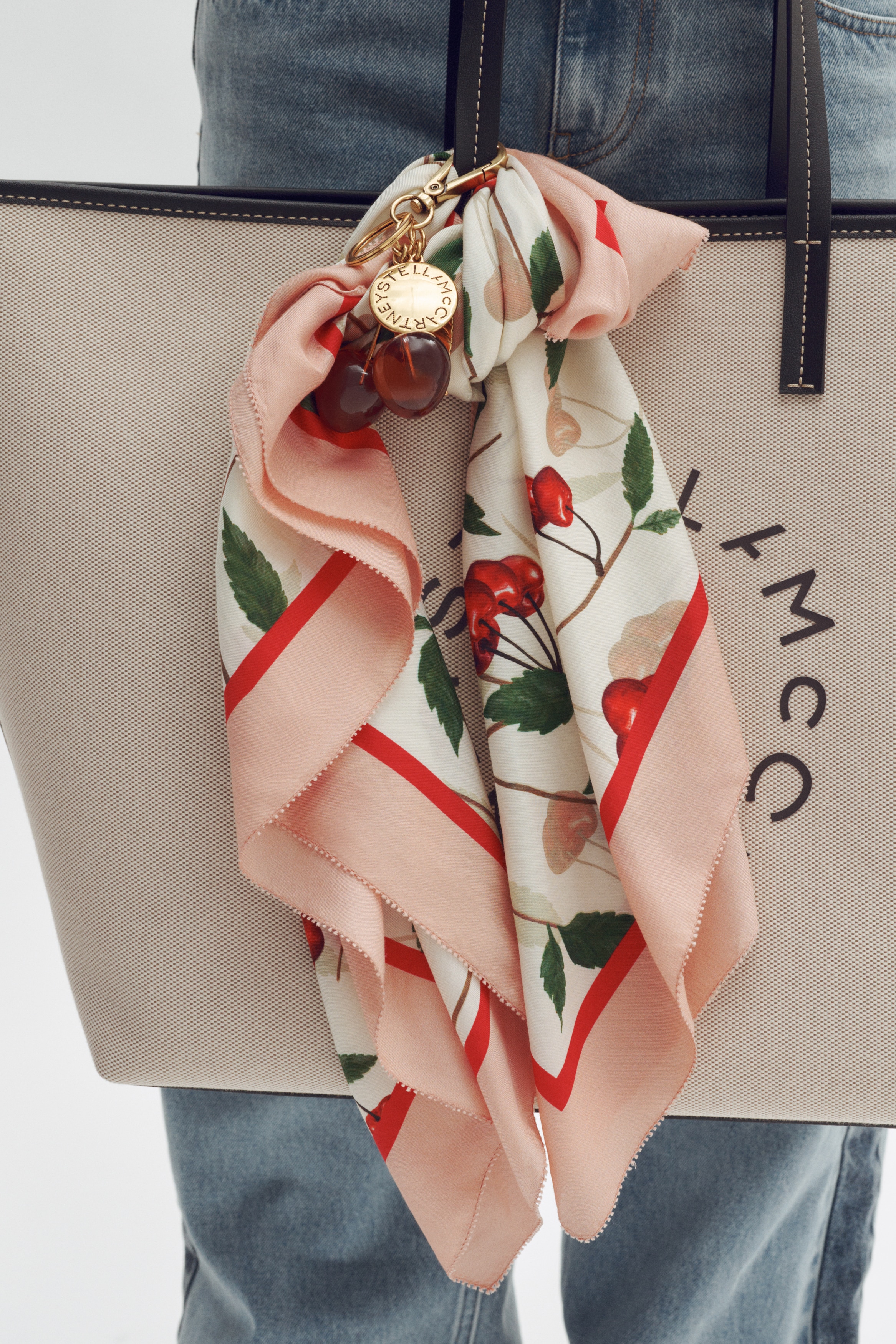 Women's Cream Cherry-Print Silk-Blend Scarf | H&M US