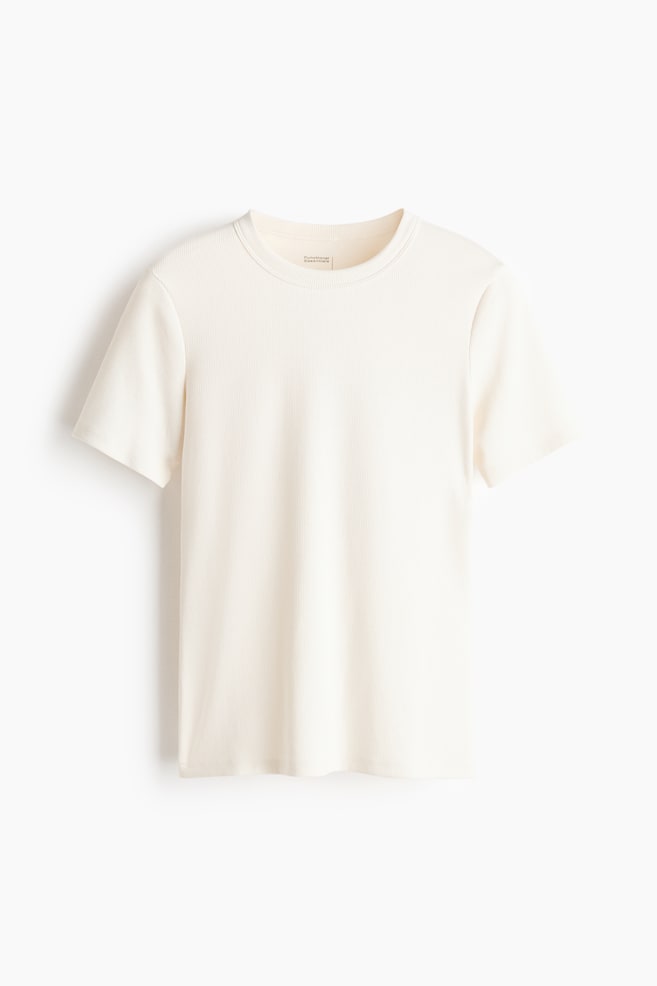 Cooling Slim-Fit Ribbed T-Shirt - Cream/Black - 1