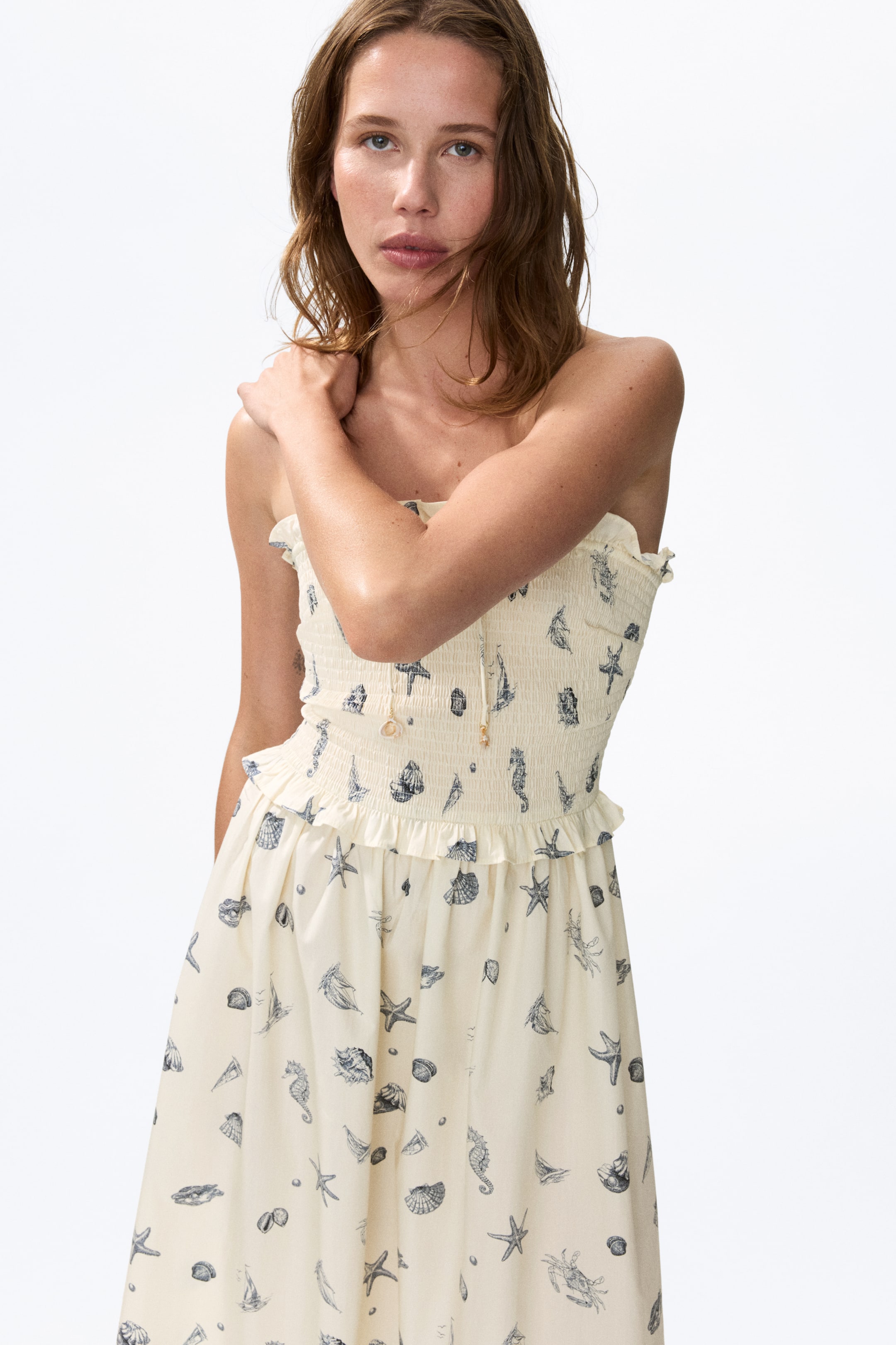 Smocked-Bodice Bandeau Dress