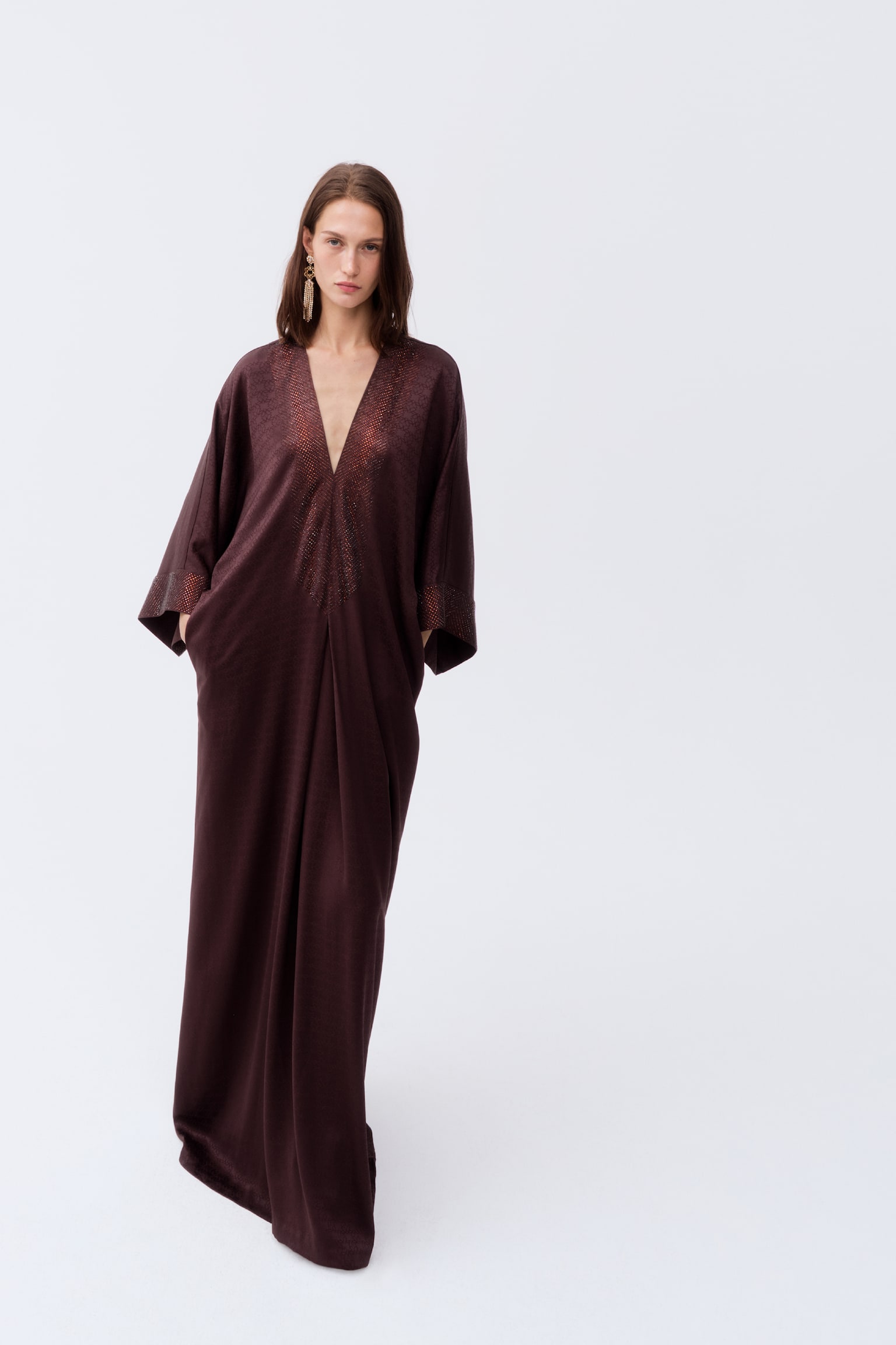 Женское платье H&M Embellished Jacquard-Weave Kaftan, цвет: Тёмный коричневый — фото 2
