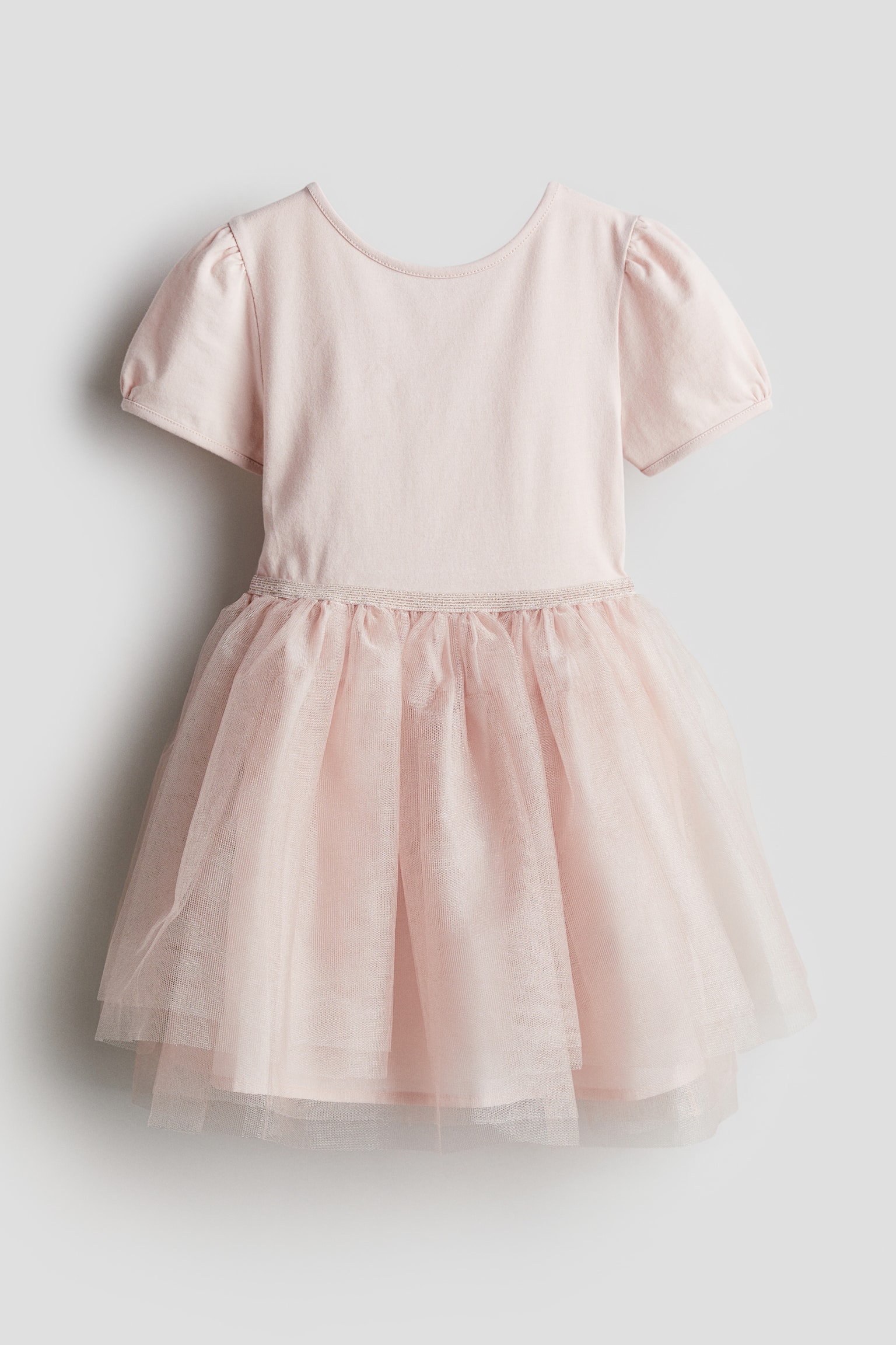 Tulle-skirt dress with puff sleeves - Light pink - 1