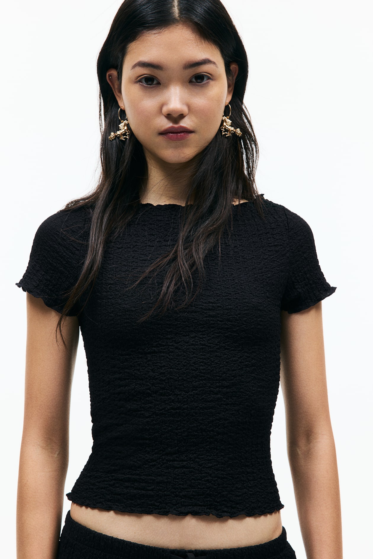 Micticsi Top increspato da donna T-shirt a maniche corte girocollo slim