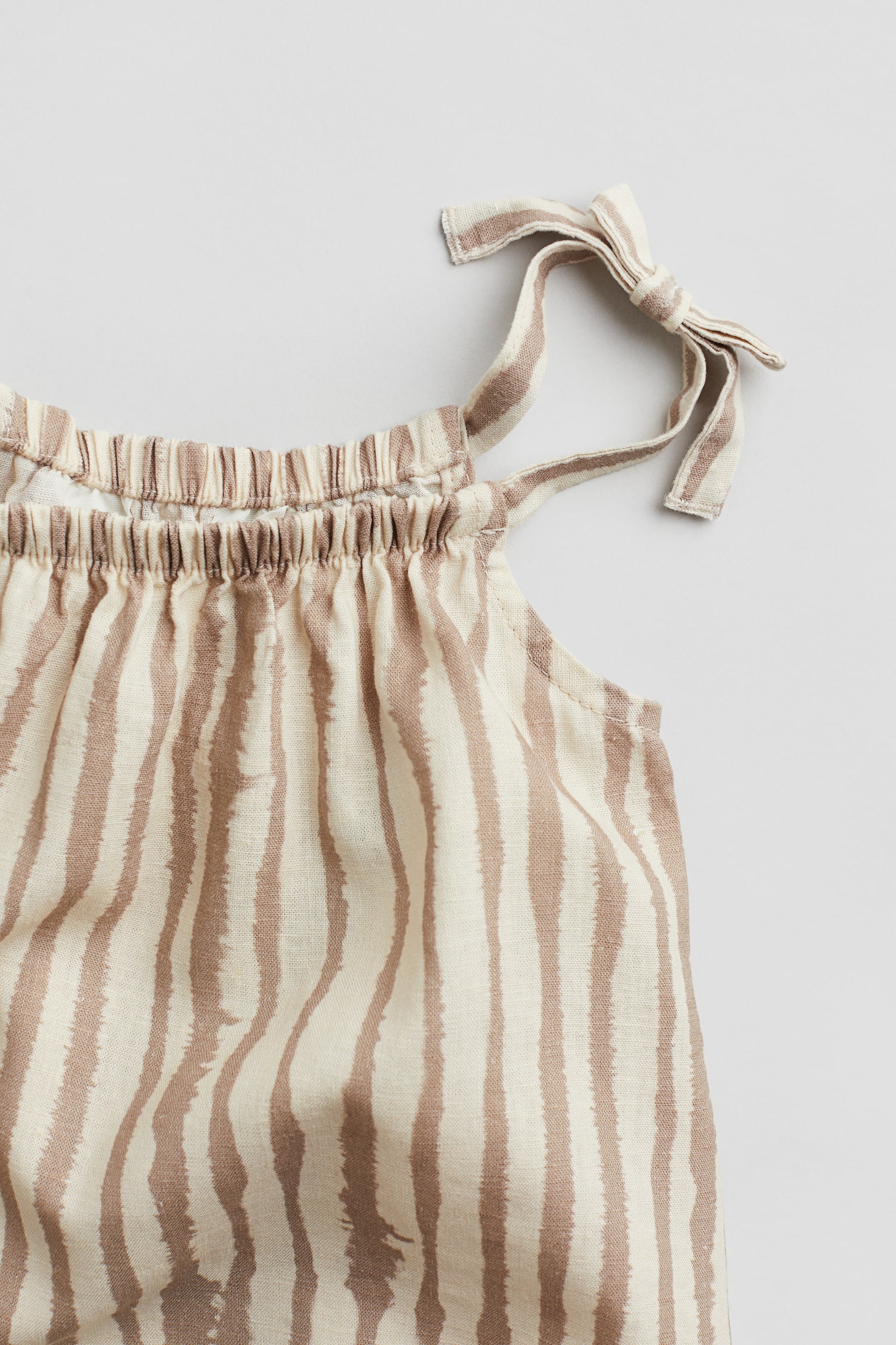 Patterned linen-blend dress - Light beige/Striped - 2