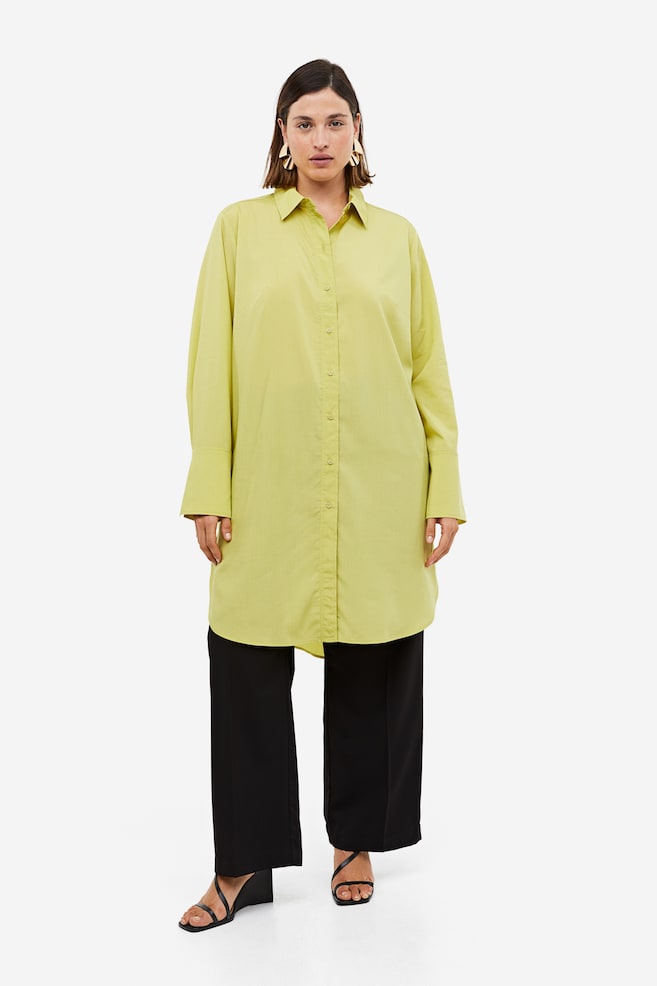Lyocell-blend shirt dress - Yellow-green/Light beige/Leopard print/White/Patterned - 1