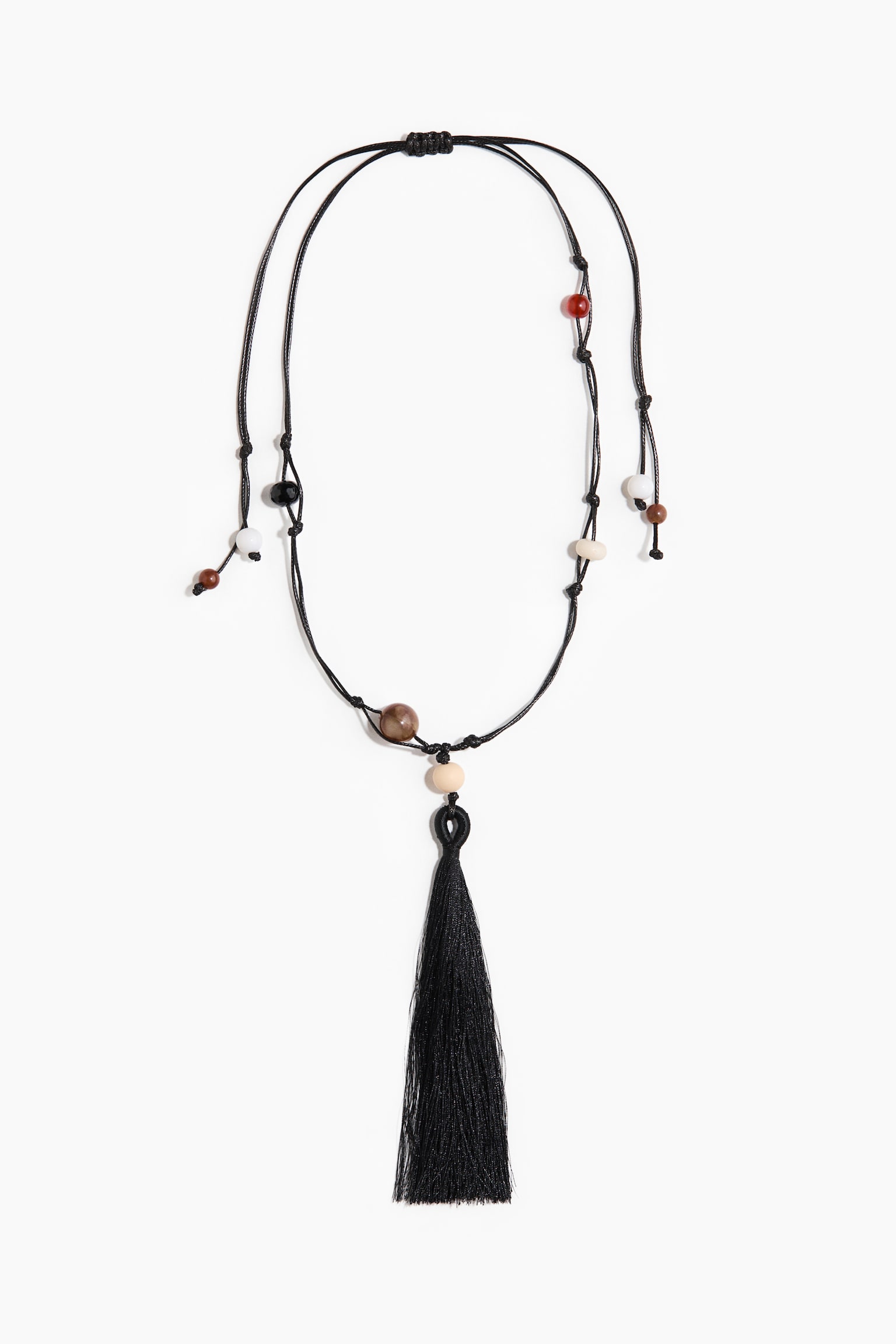 Halskæde af snøre med perler - Sort/Brun - 1