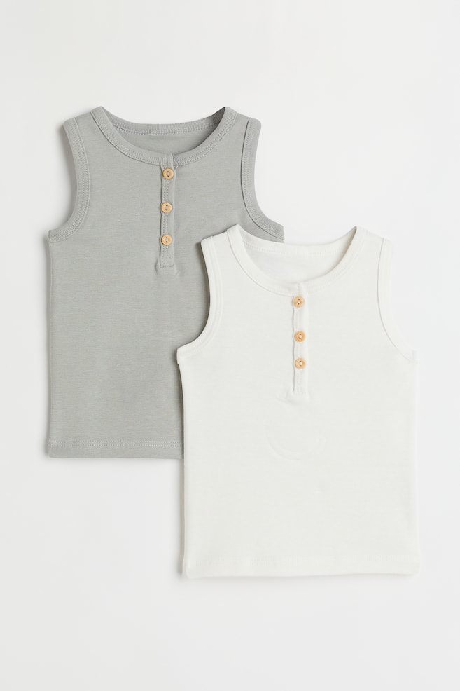2-pack vest tops - Light grey-green/White