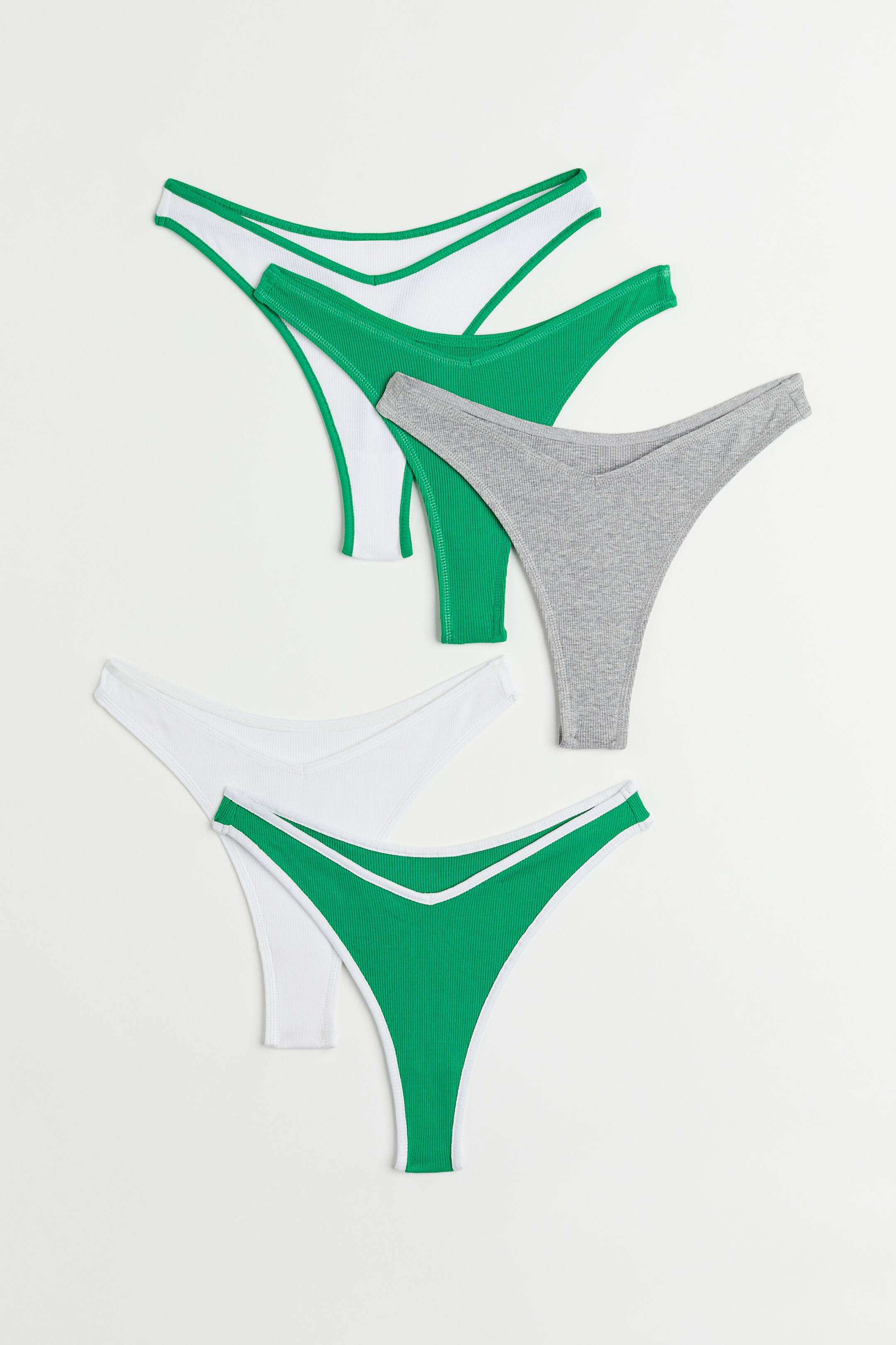 View larger image: 5-pack ribbed thong briefs - Green/Grey marl - Ladies | H&M 1