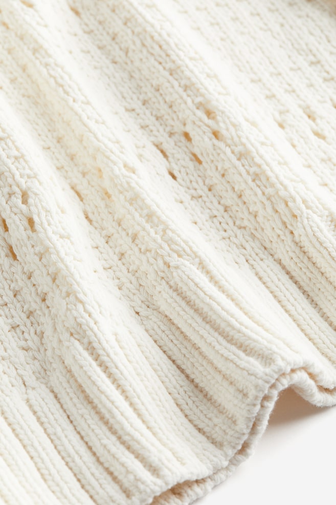 Pullover in maglia traforata con colletto - Beige chiaro/righe - 6