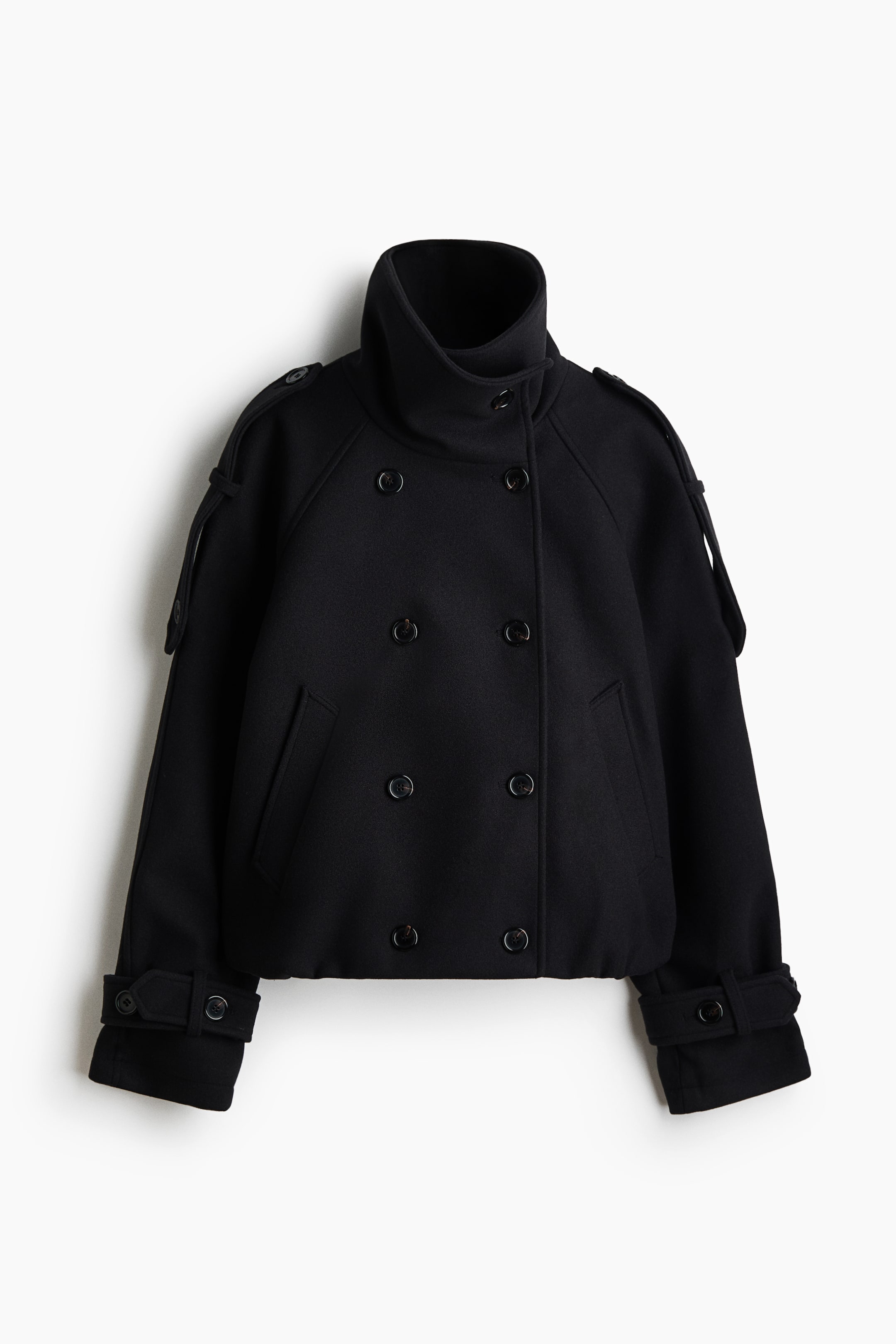 View larger image: Double-breasted funnel-collar jacket - Black - Ladies | H&M 1