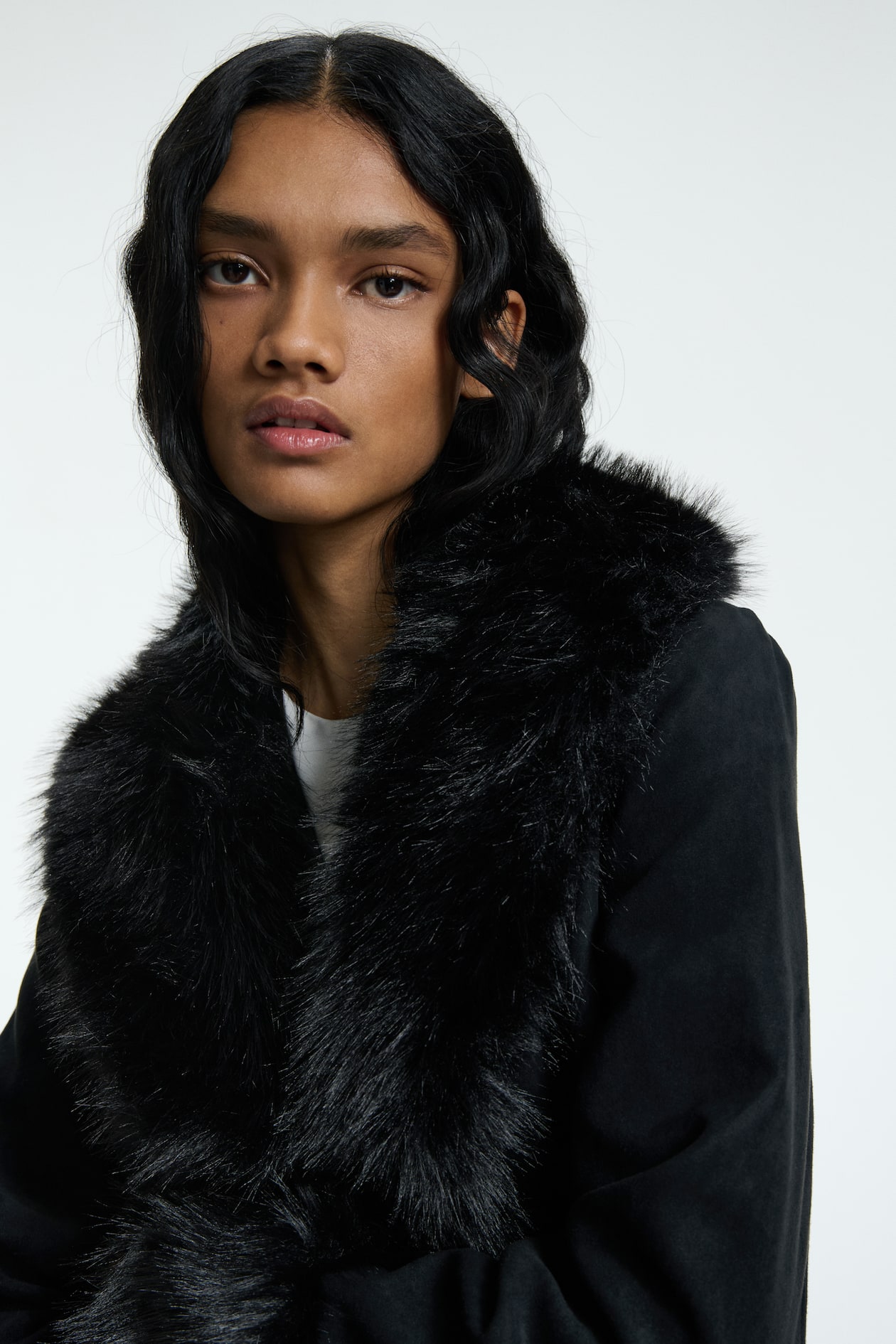 Fluffy-trimmed jacket Black Ladies H&M US