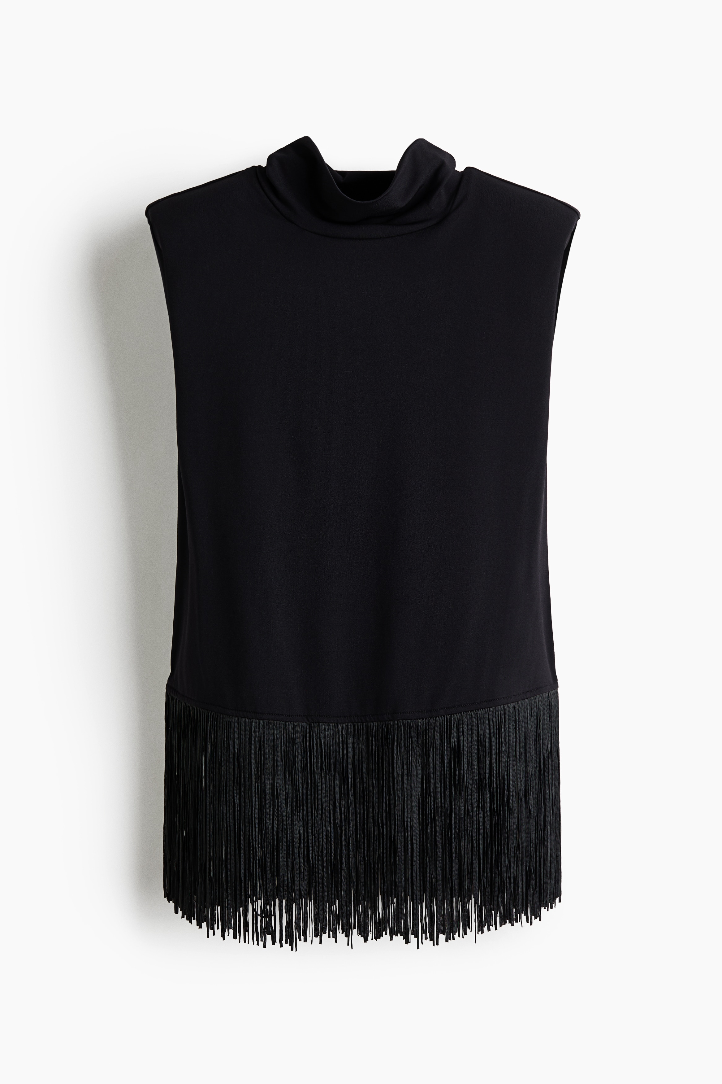 Fringed shoulder-pad top