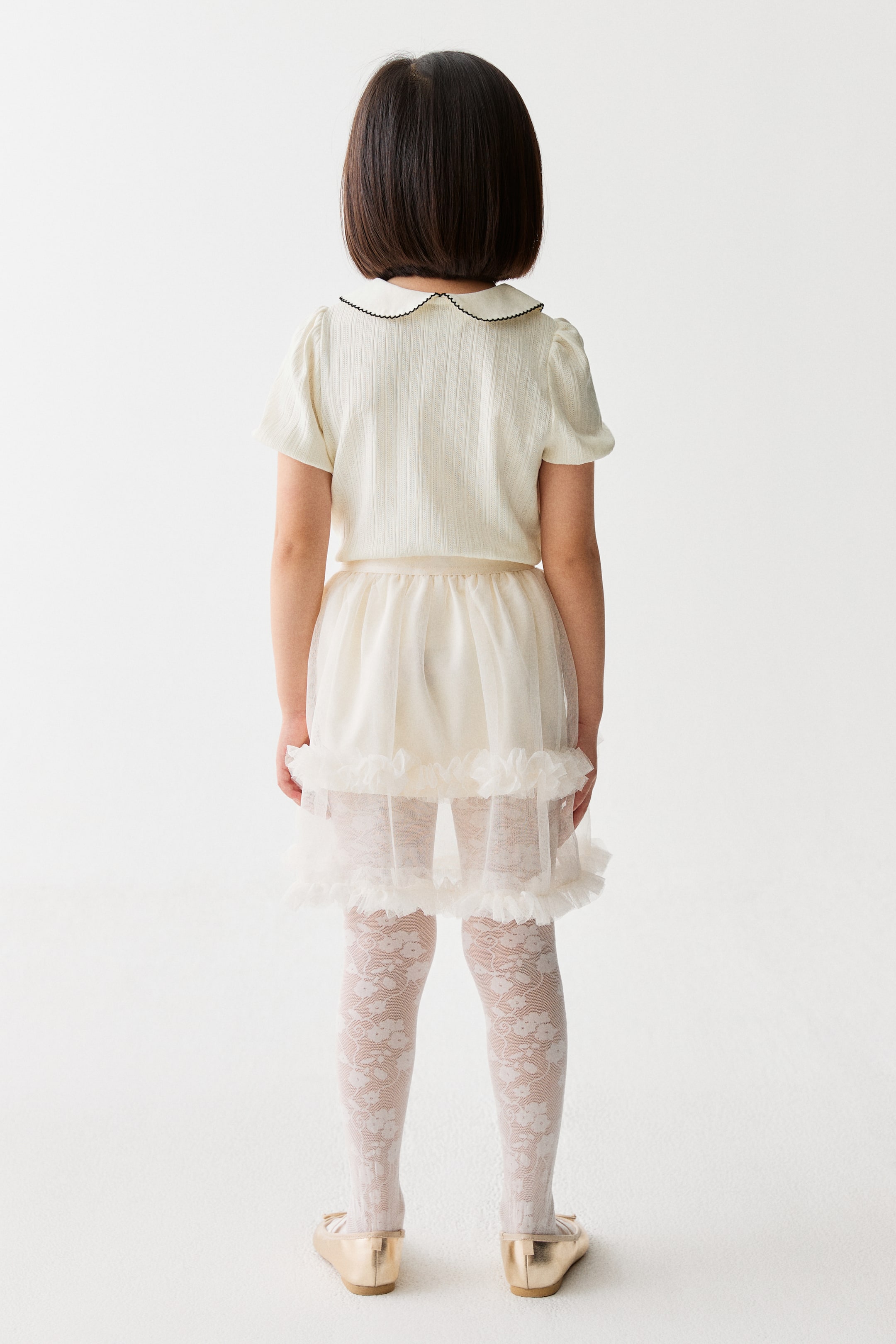 Xem ảnh lớn hơn: Short-sleeved pointelle blouse - Màu trắng - Kids | H&M VN 4