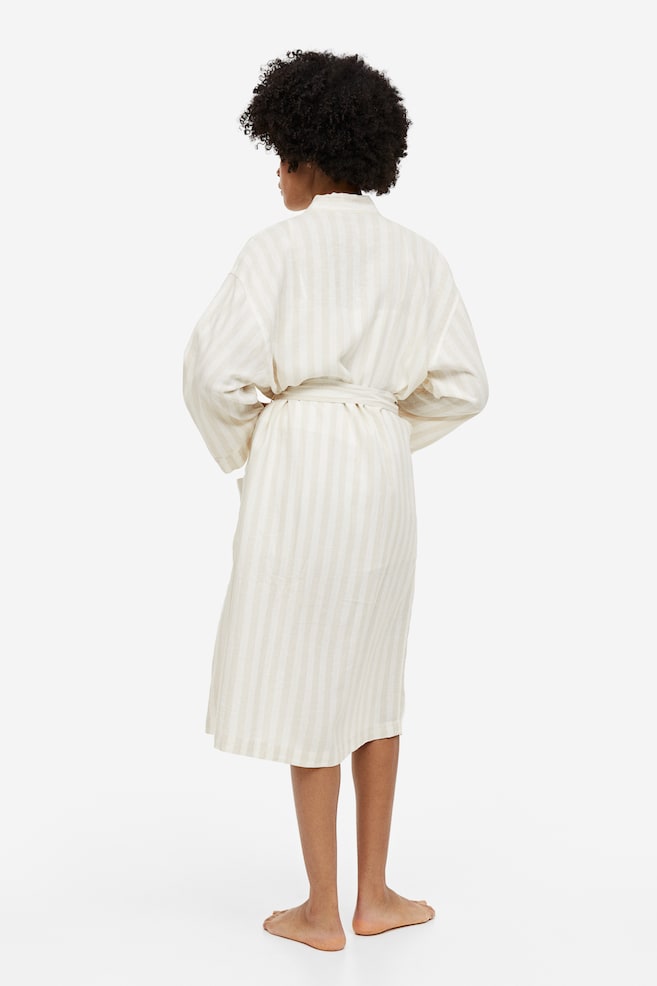 Linen-blend dressing gown - Light beige/Striped - 5