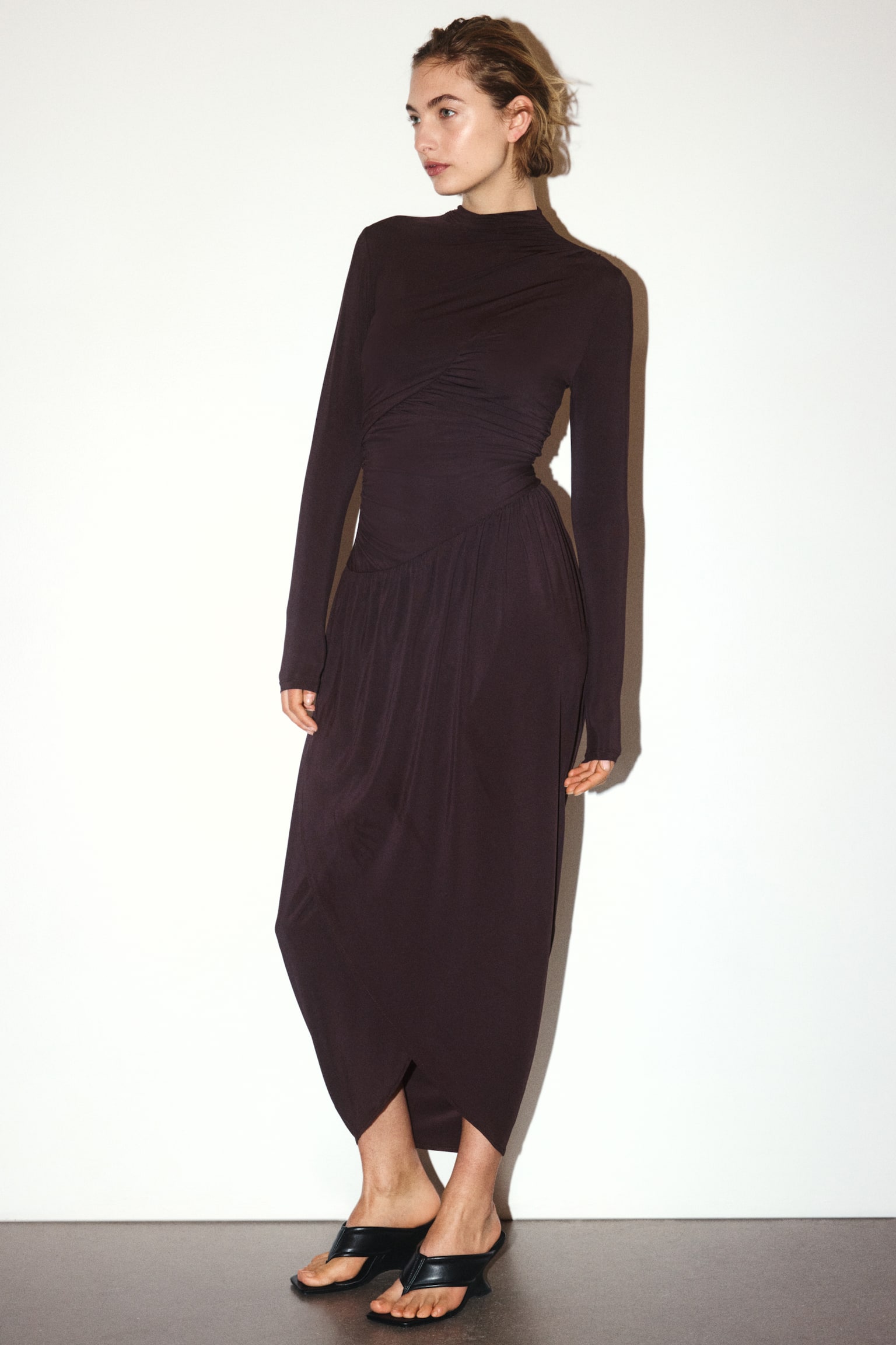 Draped jersey dress - Marron foncé/Rose ancien foncé - 4