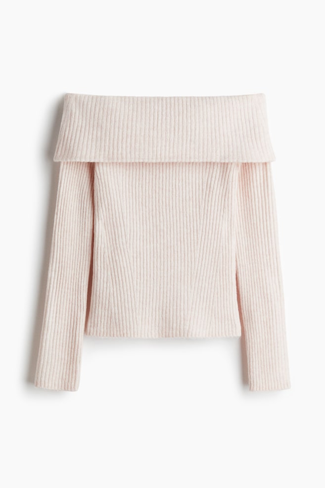 Rib-Knit Off-the-Shoulder Top - Pale pink/Cream/Beige melange/Dark brown - 1