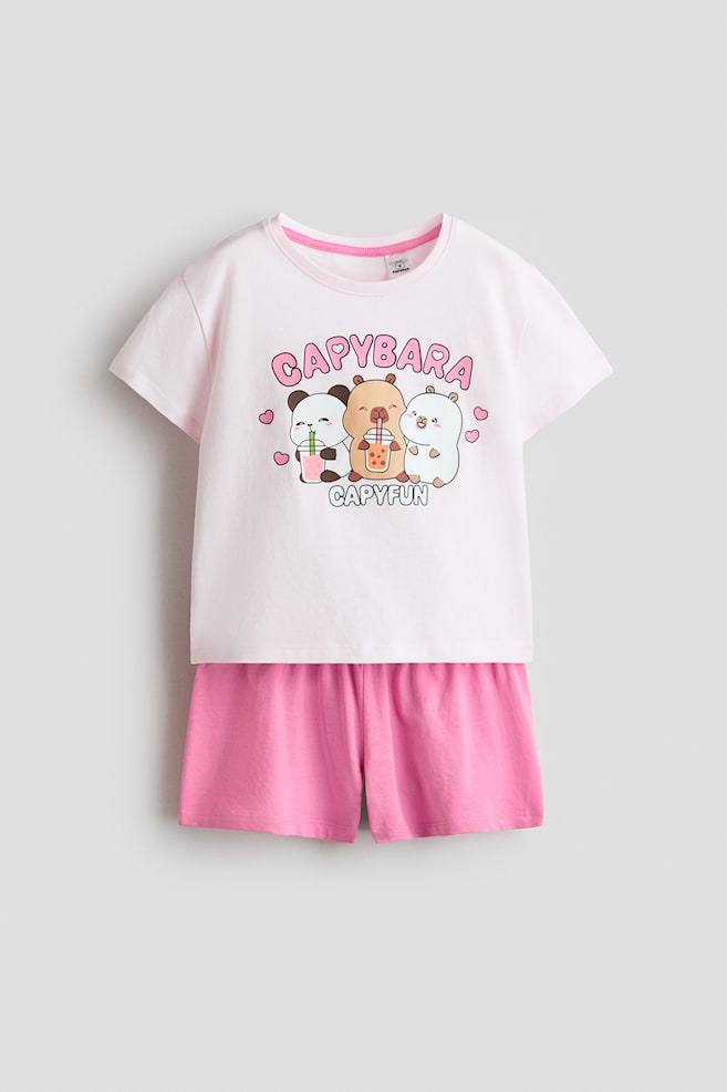 Katoenen pyjama met geprint motief - Roze/Capybara/Lichtpaars/Hello Kitty - 1