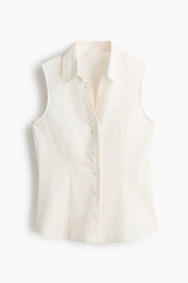 Sleeveless cotton shirt - Cream/Dark brown/Light blue - 1