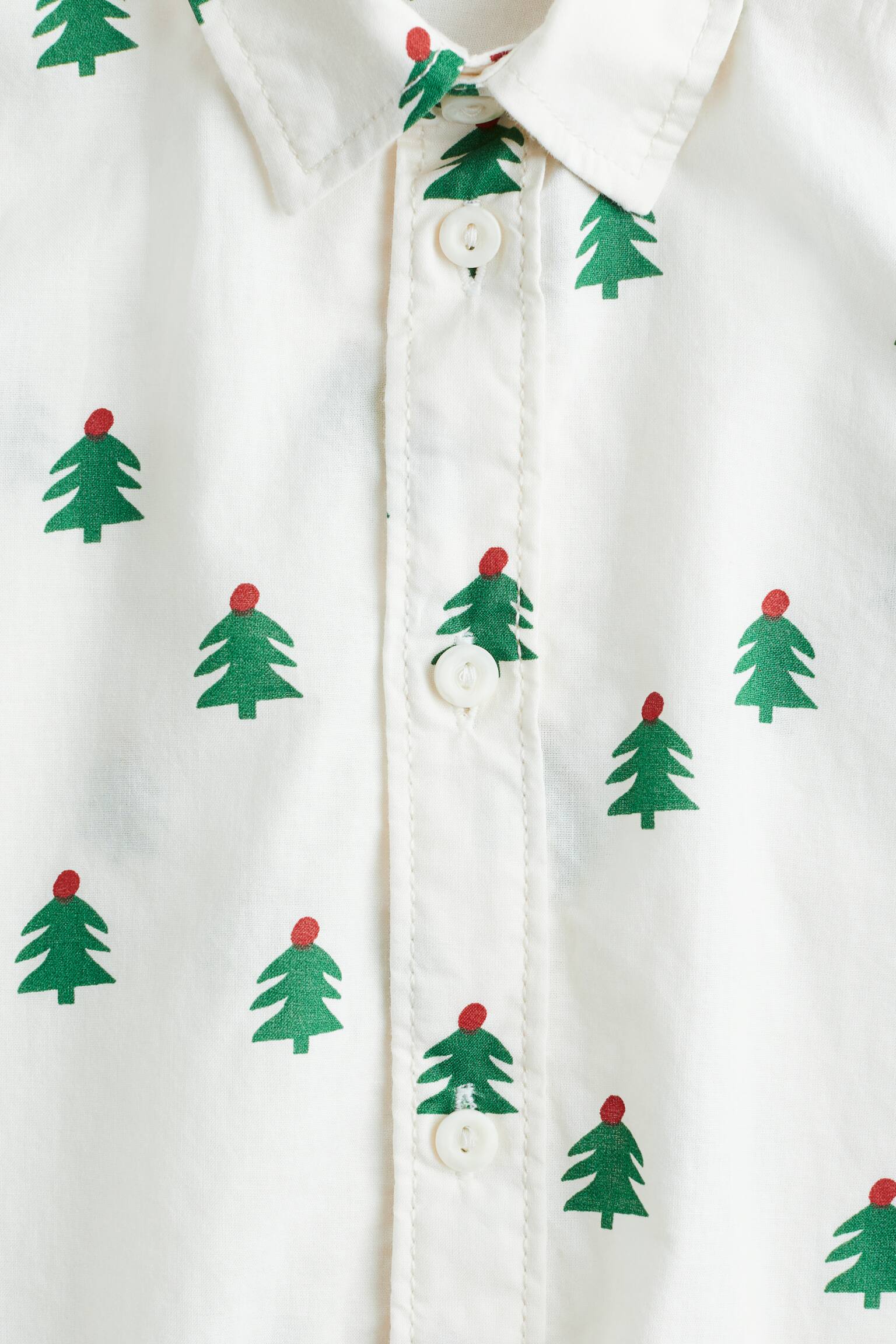 Short-sleeved cotton shirt - White/Christmas trees/Black/Candy canes - 2