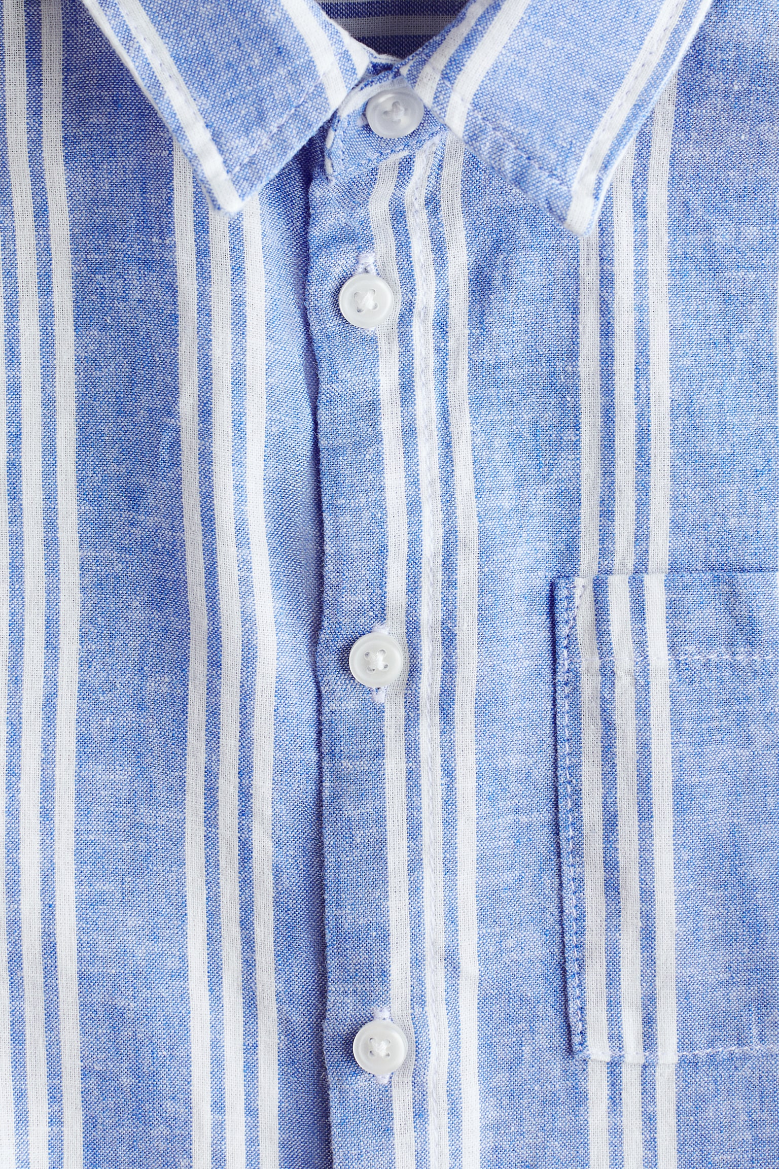 Детская рубашка H&M Short-Sleeved Linen-Blend, цвет: Светлый синий / Полосатый — фото 4