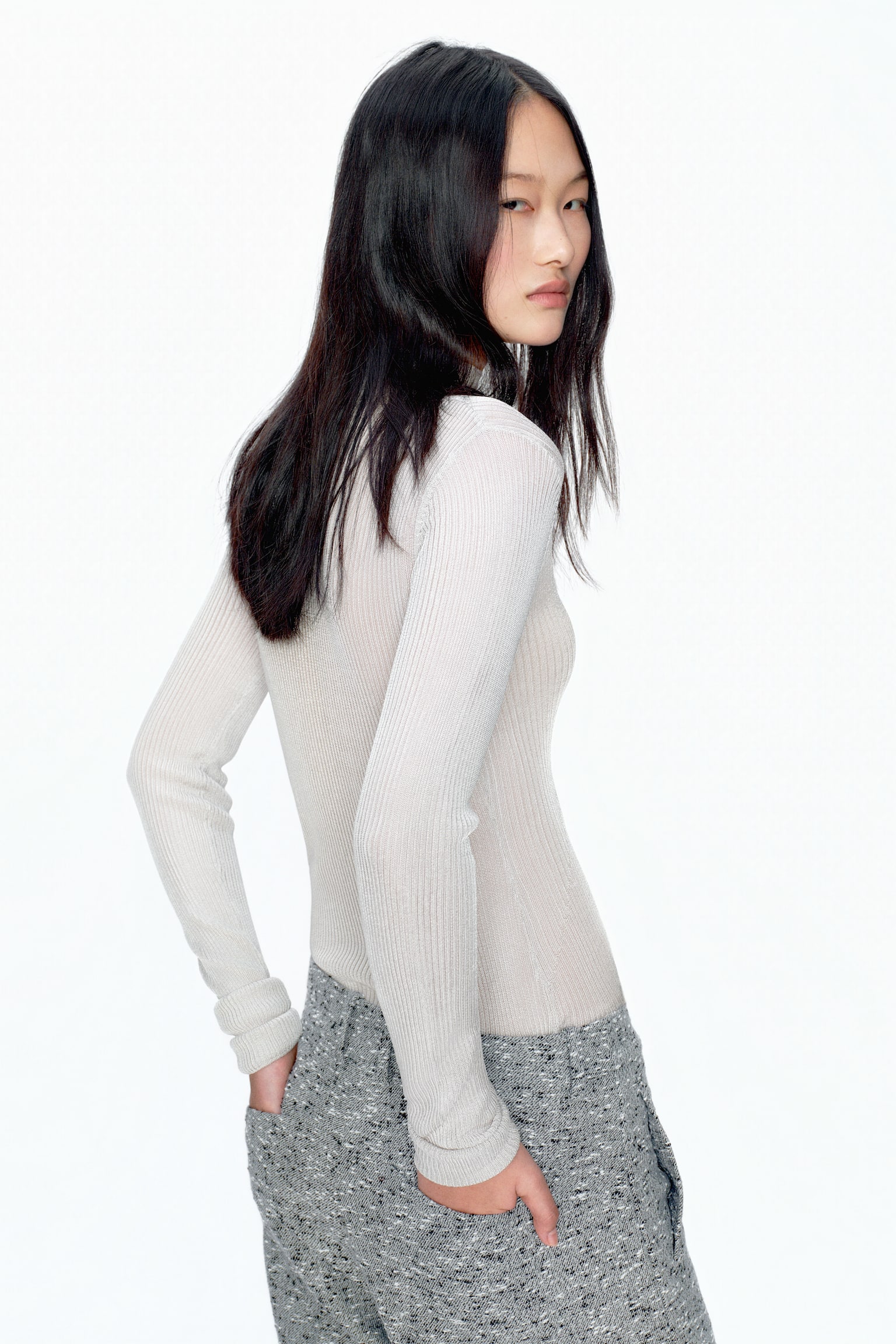 Rib-knit top - Light grey/Light pink/Black - 5