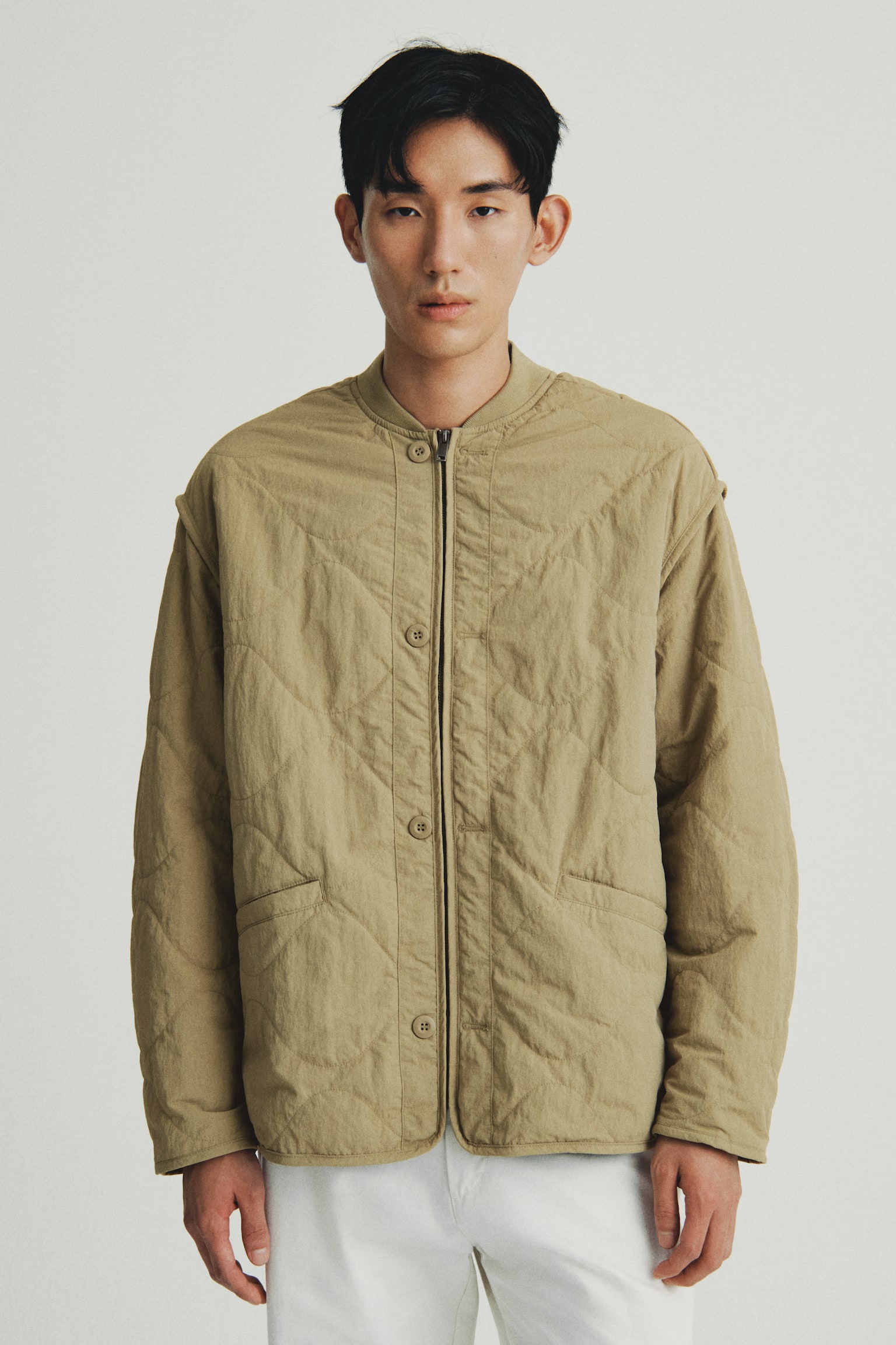 퀼티드 나일론 재킷 - 다크 베이지/블랙 - 3