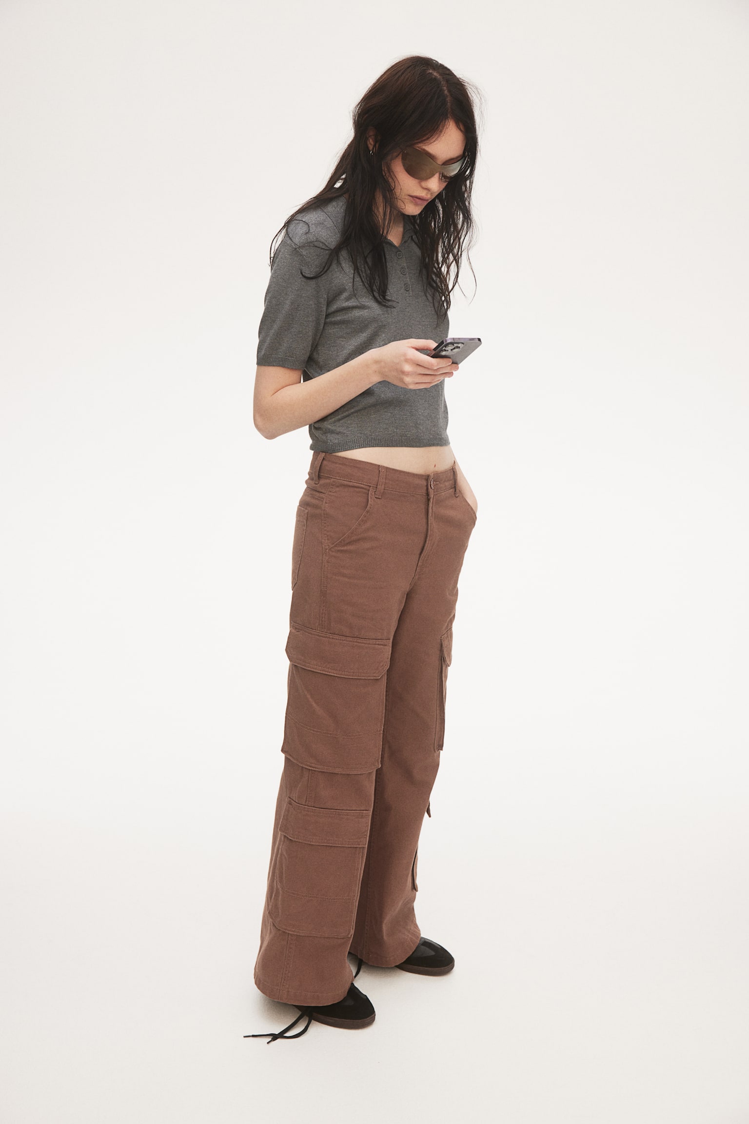 Wide cargo trousers - Brown/Dark khaki green/Beige - 5