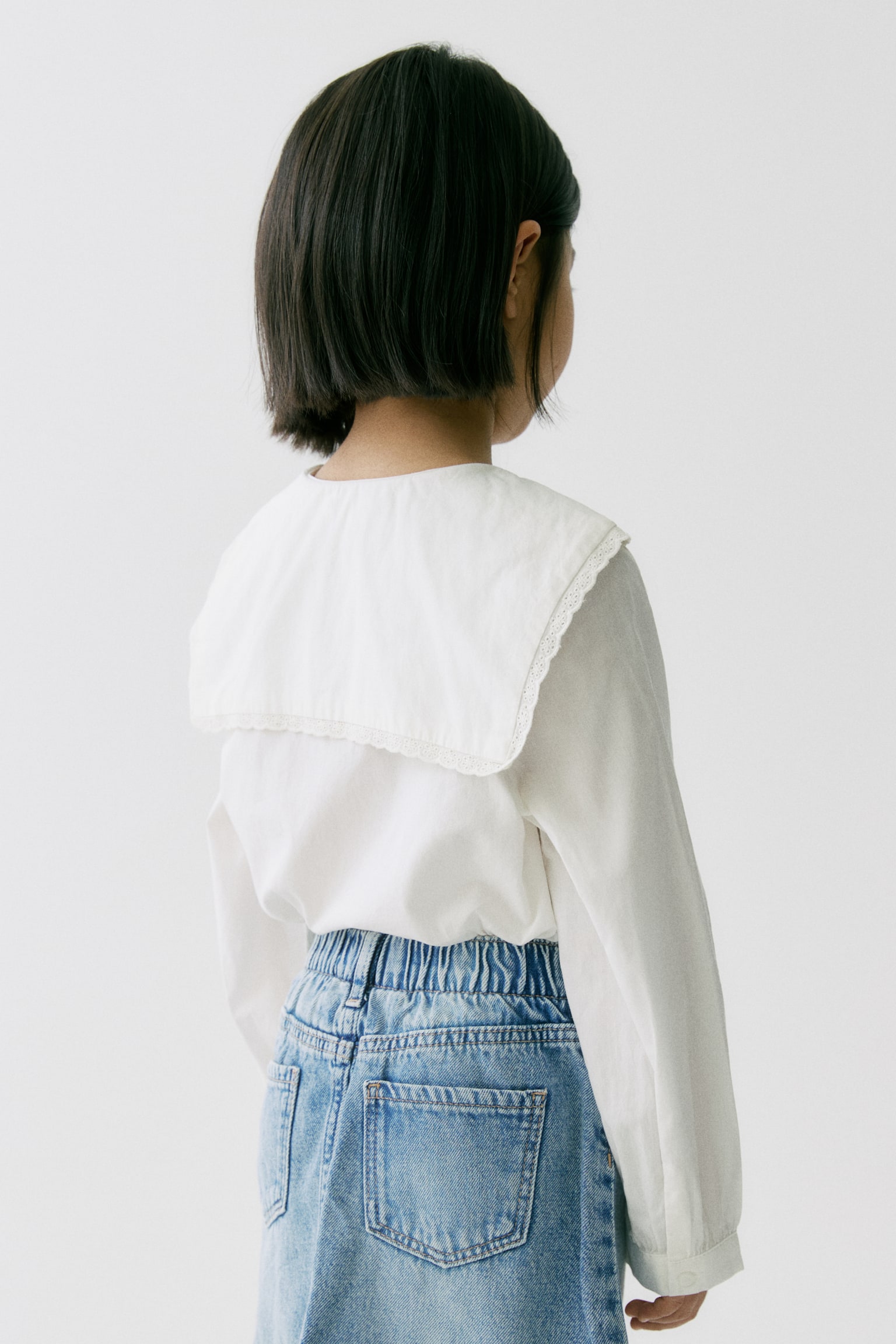 Áo kiểu cotton cổ thuỷ thủ - Màu trắng/Màu xanh dương nhạt - 5