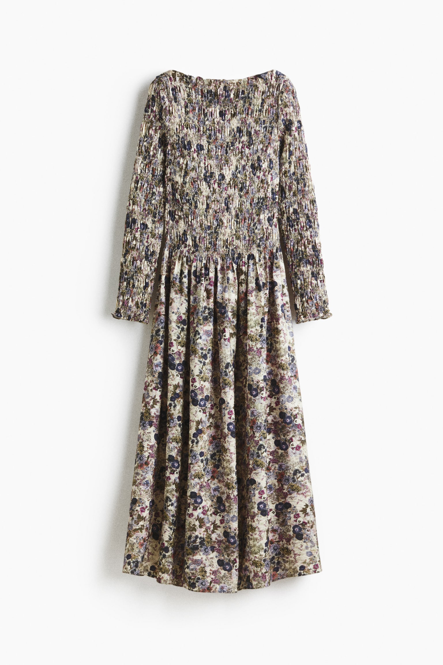 Smocked dress - Light beige/Floral/Black - 2