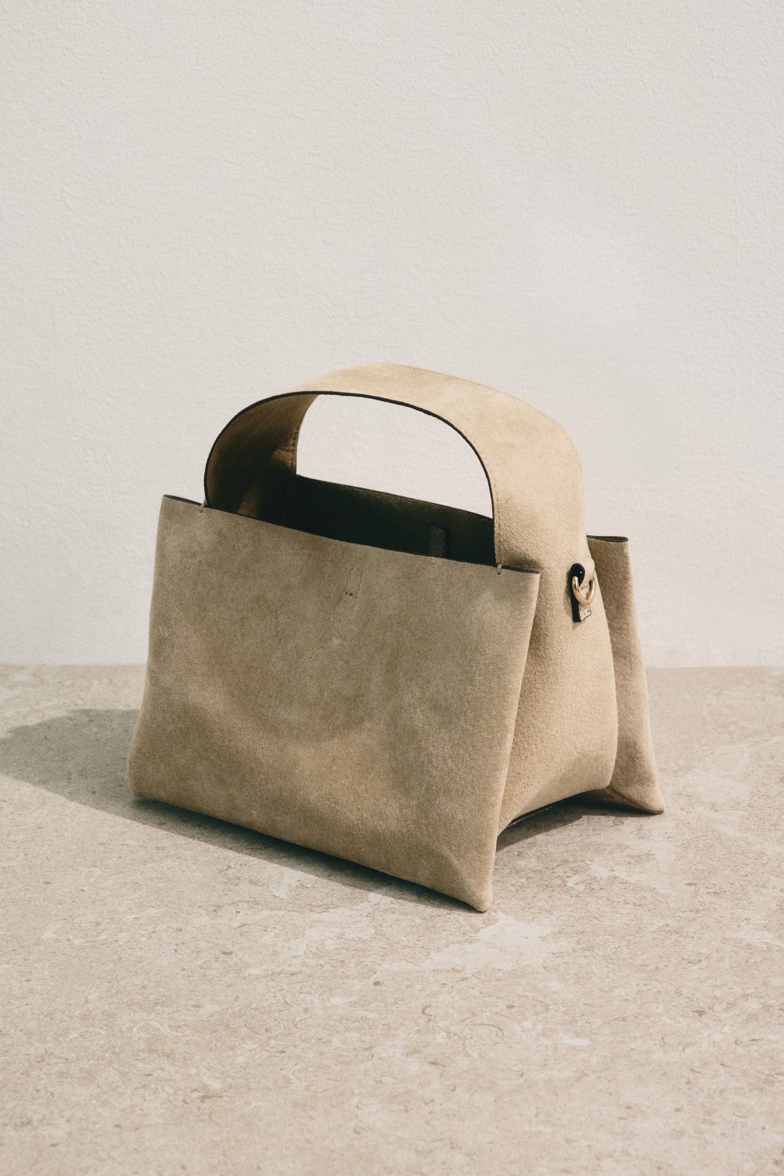 Suede crossbody bag - Light beige/Dark beige - 1